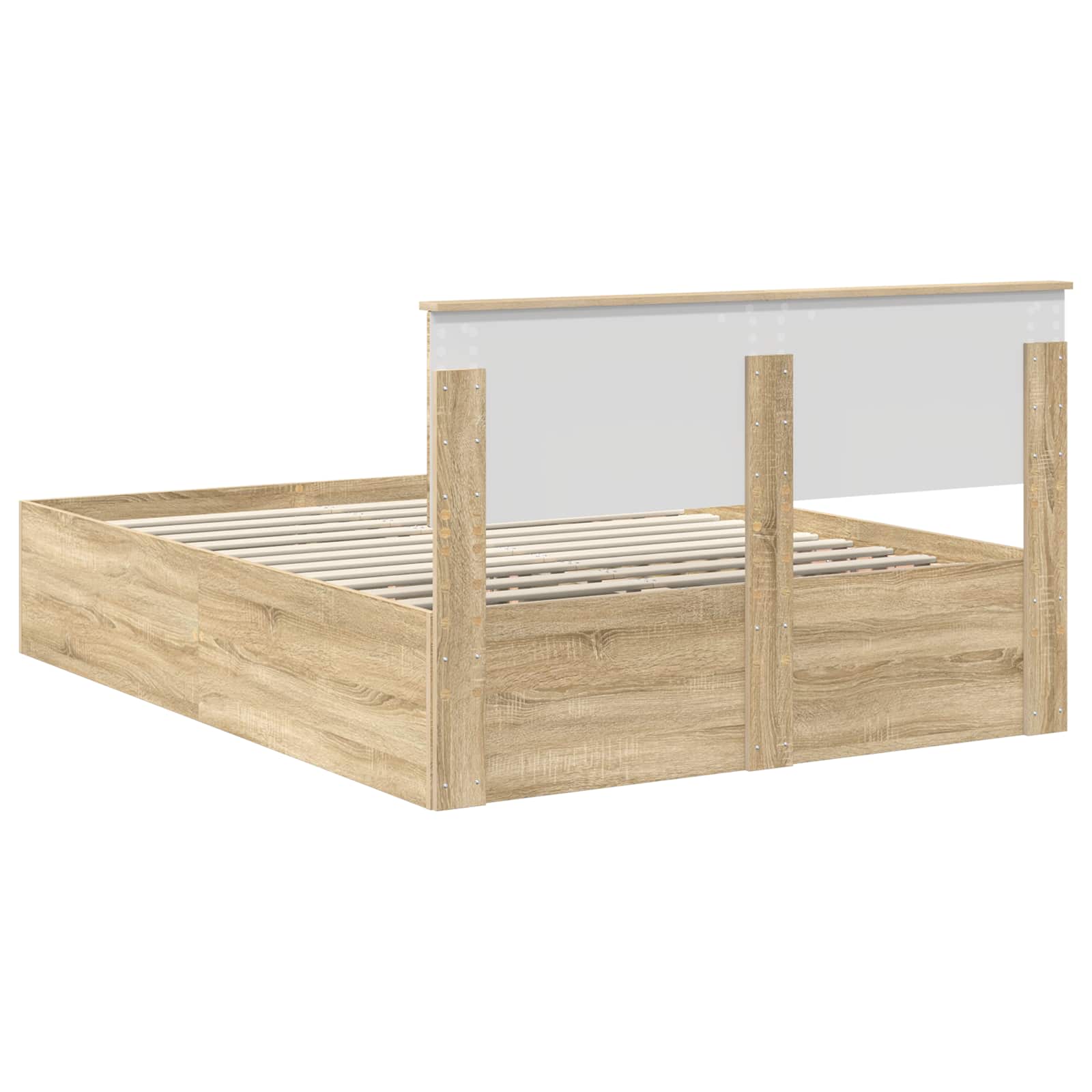 Bedframe met hoofdeinde Sonoma Eiken 150 x 200 cm Bewerkt hout is nu te koop bij PeponiXL, paradijselijk wonen!