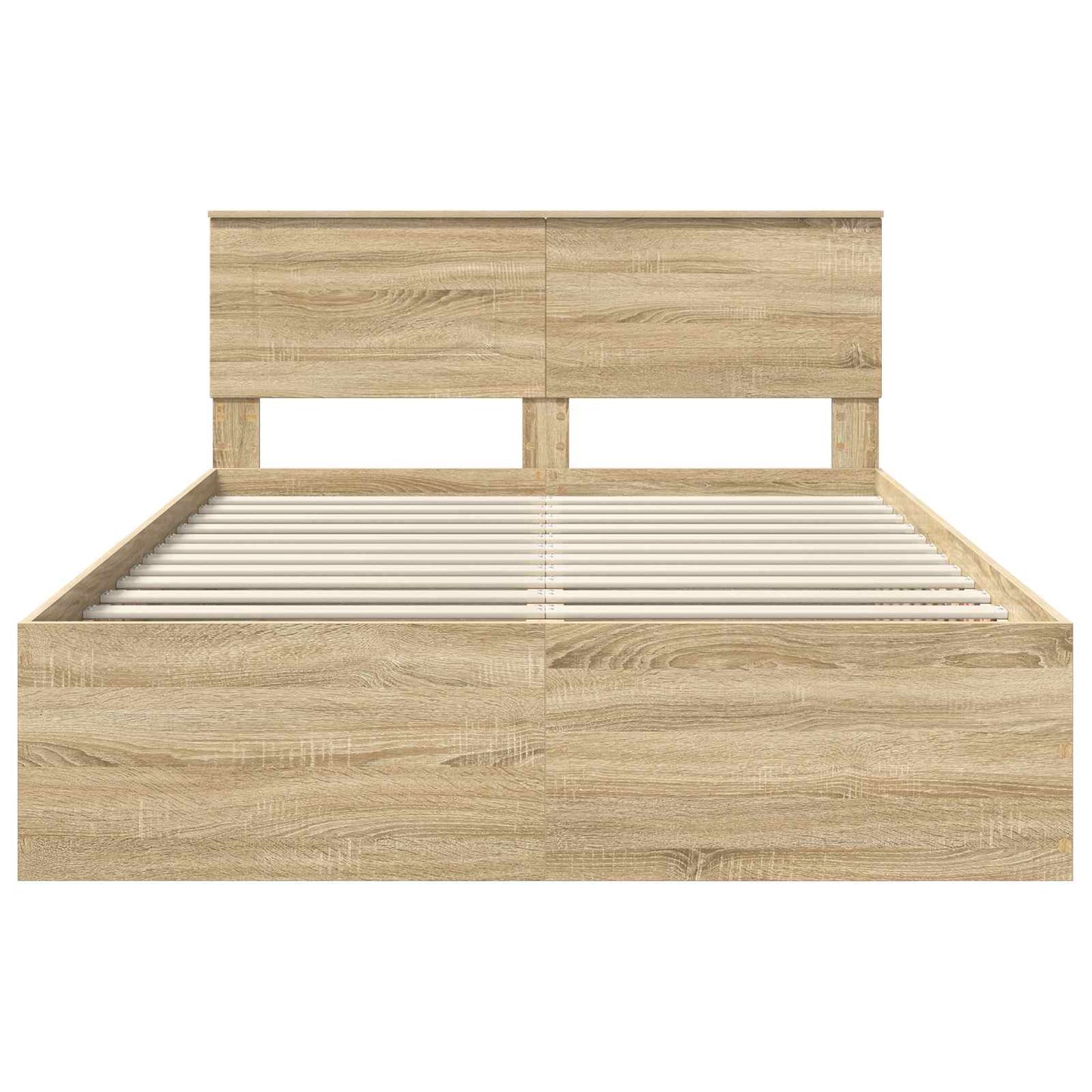 Bedframe met hoofdeinde Sonoma Eiken 150 x 200 cm Bewerkt hout is nu te koop bij PeponiXL, paradijselijk wonen!
