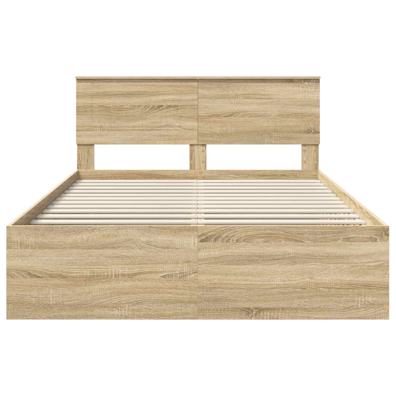 Bedframe met hoofdeinde Sonoma Eiken 150 x 200 cm Bewerkt hout is nu te koop bij PeponiXL, paradijselijk wonen!