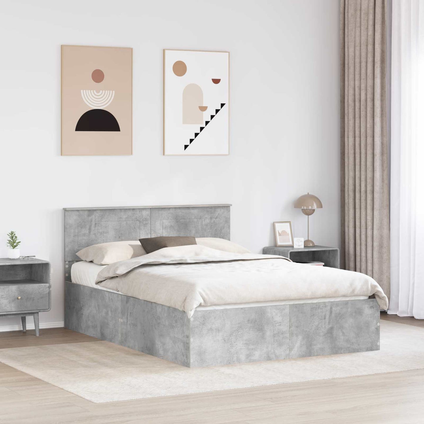 Bedframe met hoofdeinde Beton Grijs 150 x 200 cm Bewerkt hout is nu te koop bij PeponiXL, paradijselijk wonen!