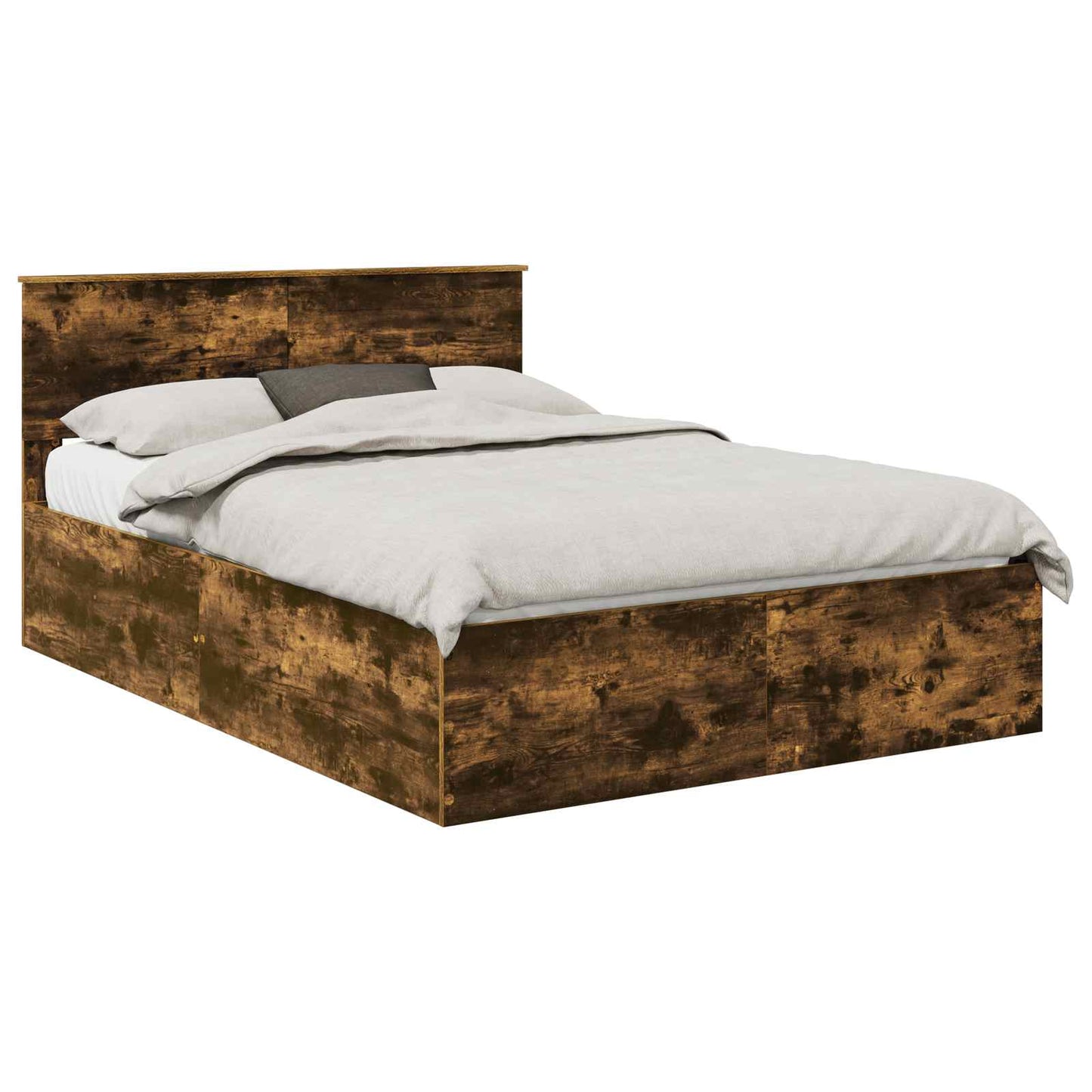 Bedframe met hoofdeinde Gerookt eiken 150 x 200 cm Bewerkt hout is nu te koop bij PeponiXL, paradijselijk wonen!