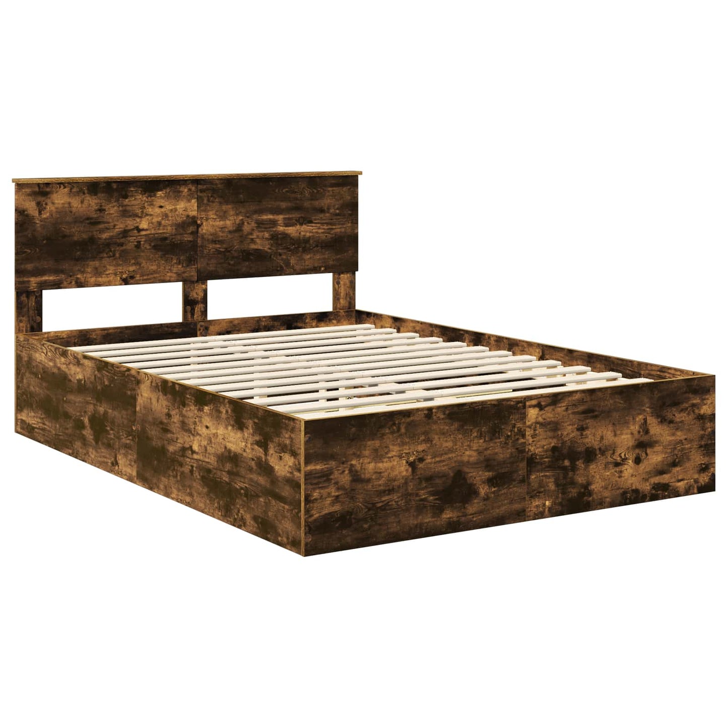 Bedframe met hoofdeinde Gerookt eiken 150 x 200 cm Bewerkt hout is nu te koop bij PeponiXL, paradijselijk wonen!