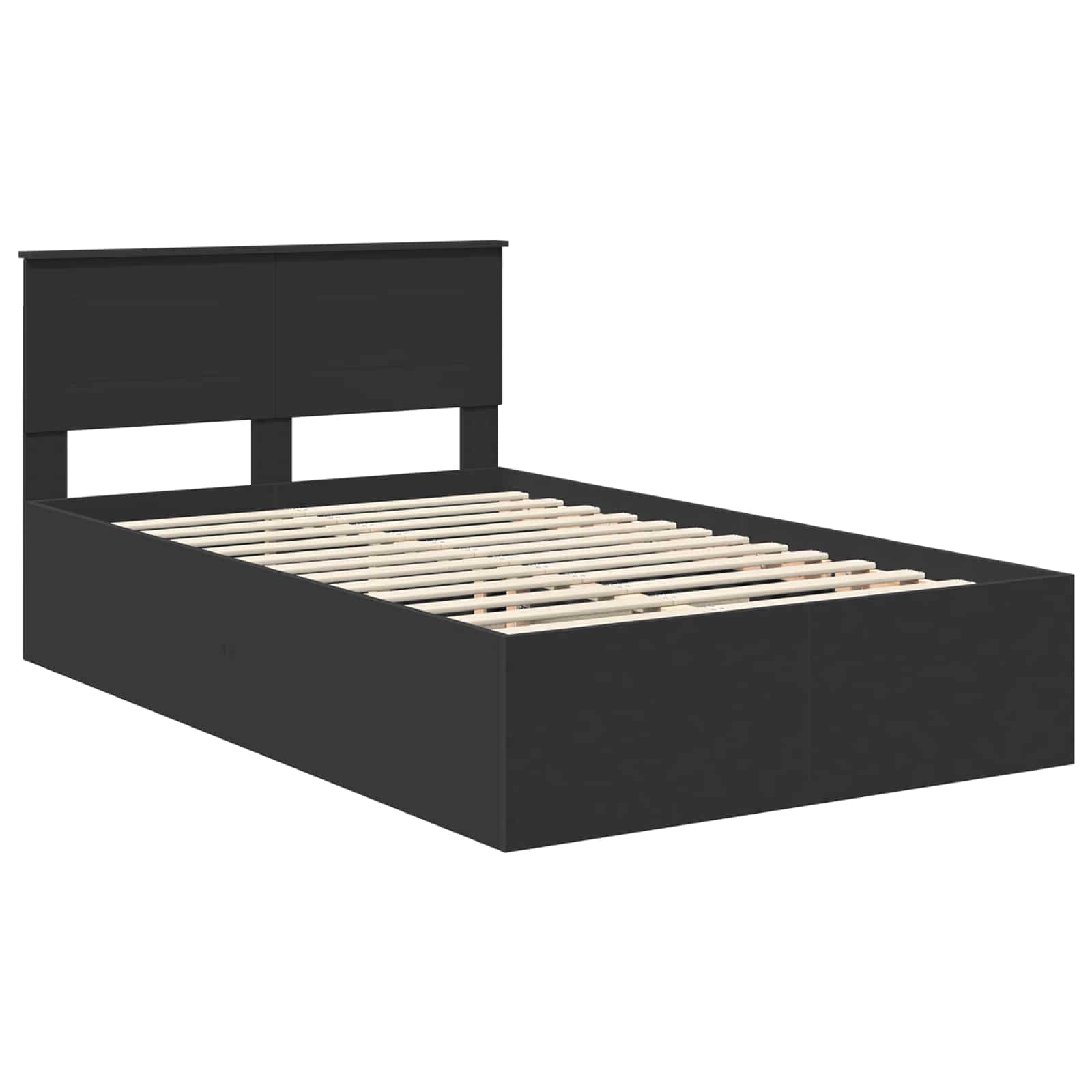 Bedframe met hoofdeinde Zwart 135 x 190 cm Bewerkt hout is nu te koop bij PeponiXL, paradijselijk wonen!