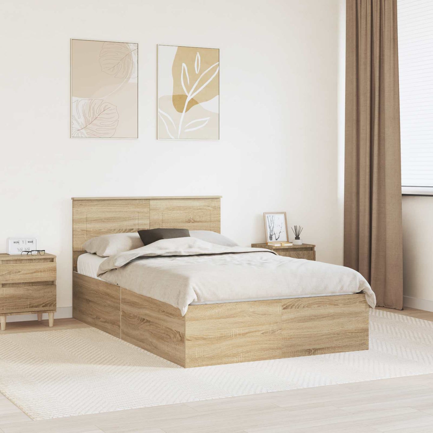 Bedframe met hoofdeinde Sonoma Eiken 135 x 190 cm Bewerkt hout