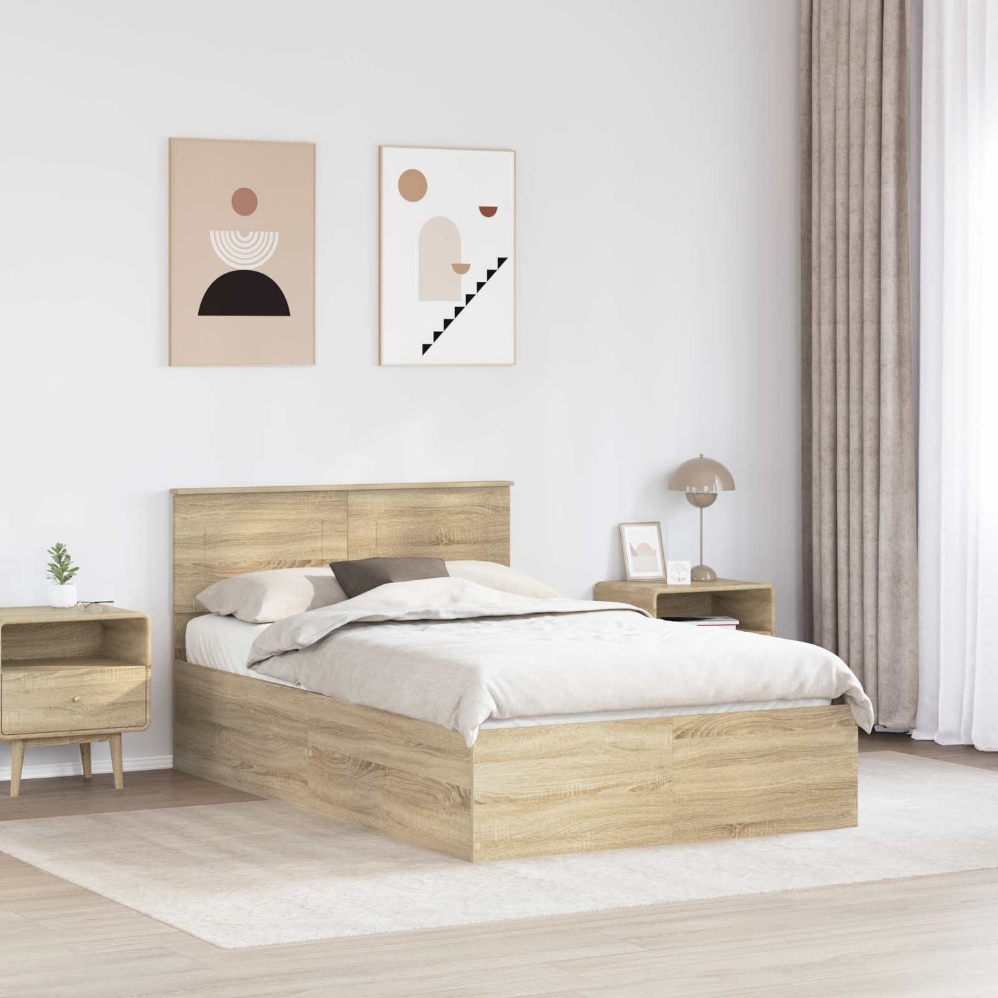 Bedframe met hoofdeinde Sonoma Eiken 135 x 190 cm Bewerkt hout