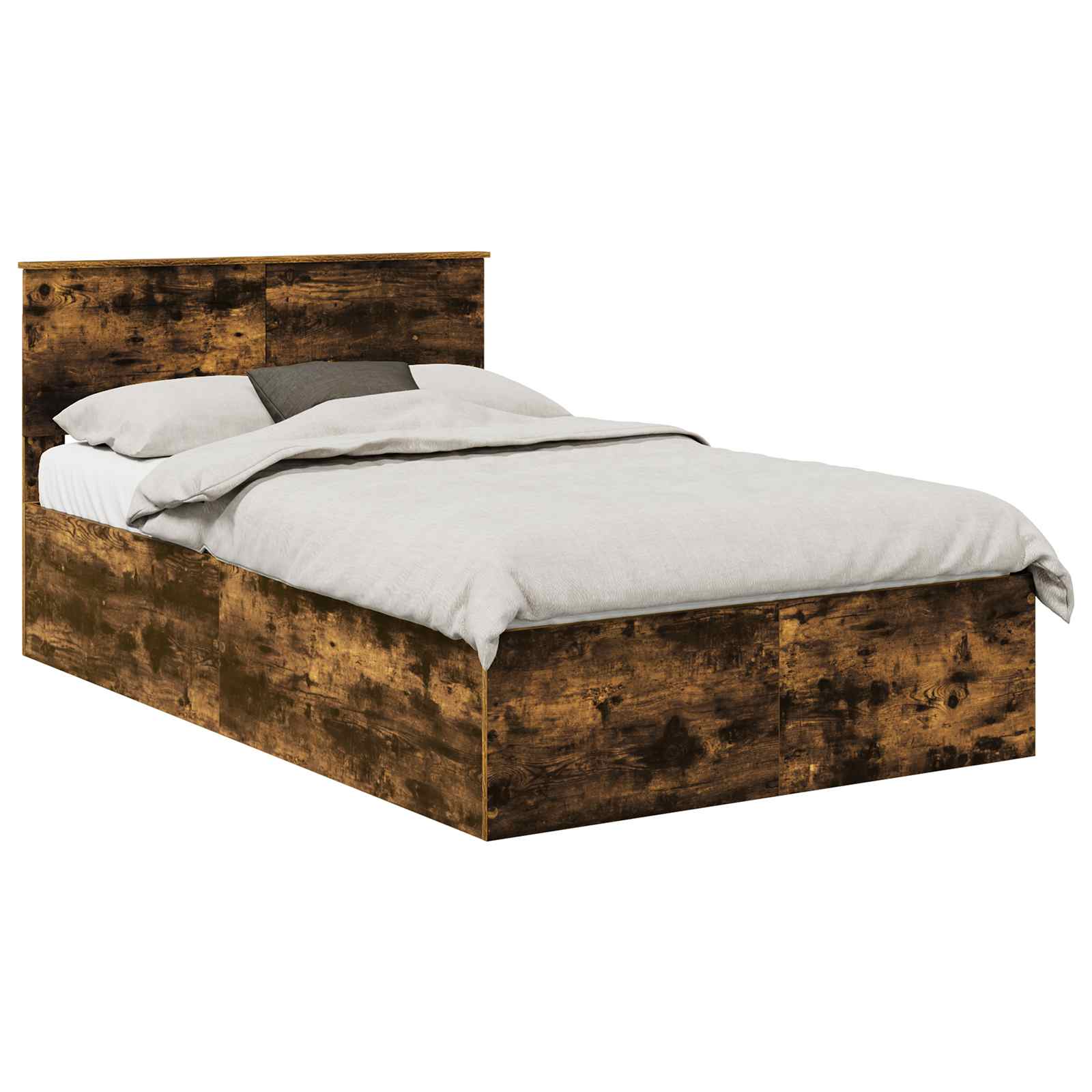 Bedframe met hoofdeinde Gerookt eiken 135 x 190 cm Bewerkt hout is nu te koop bij PeponiXL, paradijselijk wonen!