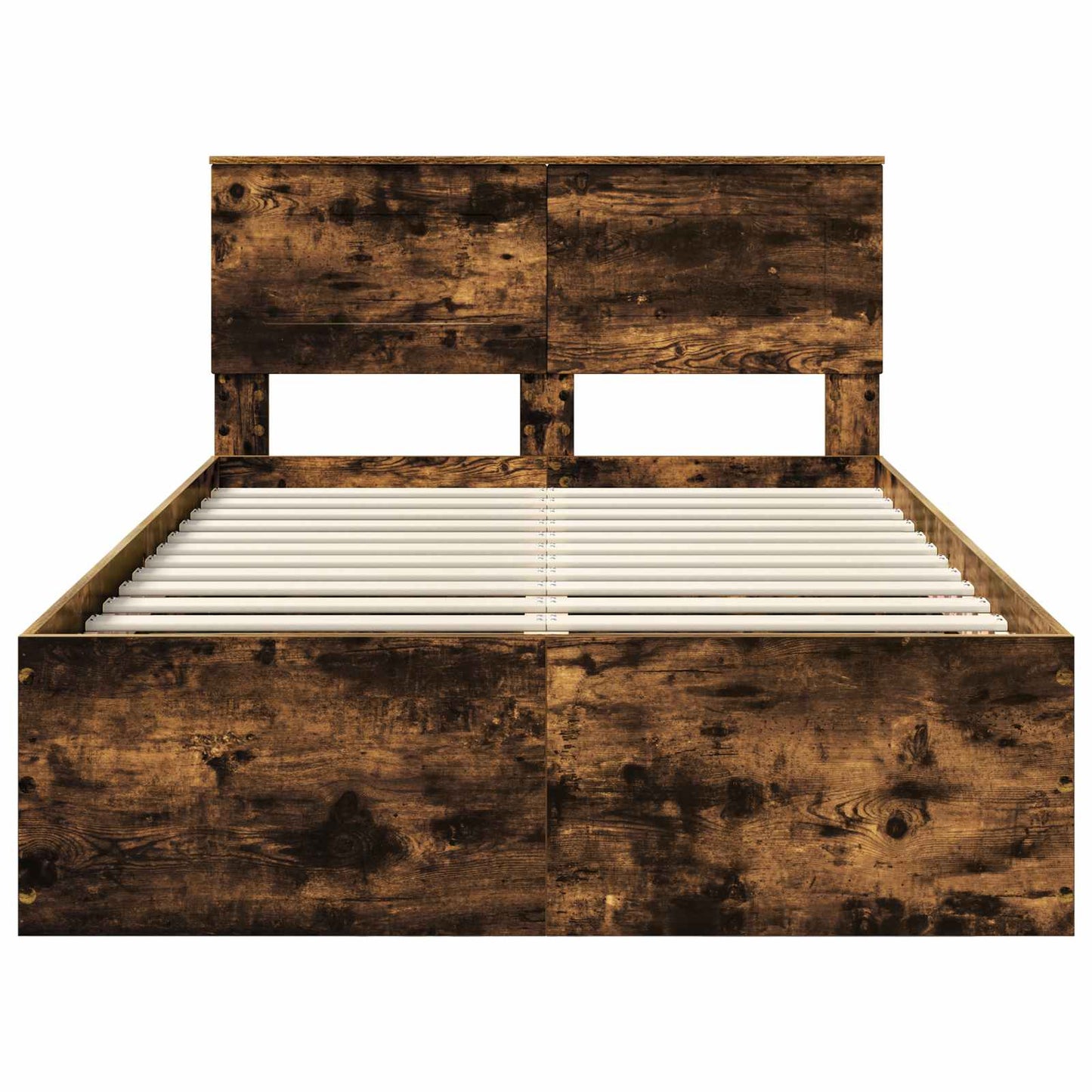 Bedframe met hoofdeinde Gerookt eiken 135 x 190 cm Bewerkt hout is nu te koop bij PeponiXL, paradijselijk wonen!