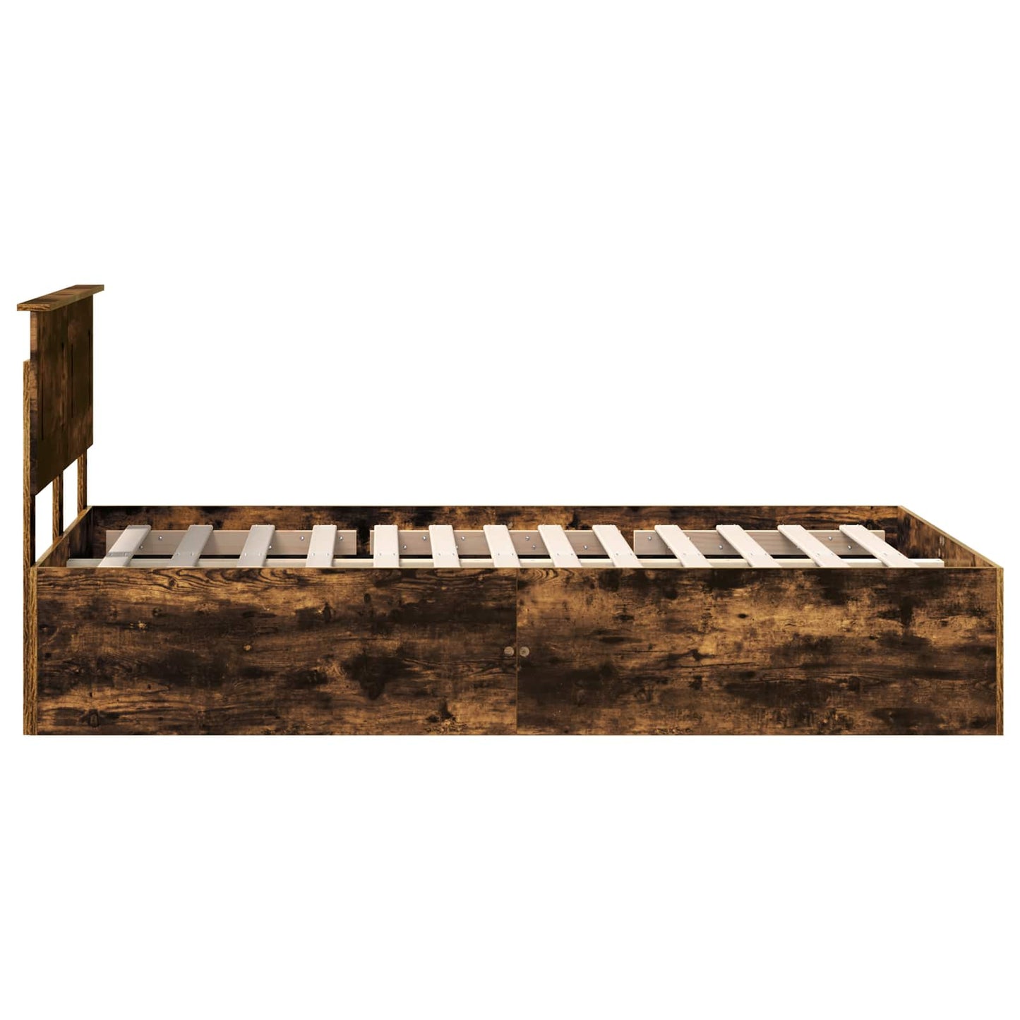 Bedframe met hoofdeinde Gerookt eiken 135 x 190 cm Bewerkt hout is nu te koop bij PeponiXL, paradijselijk wonen!