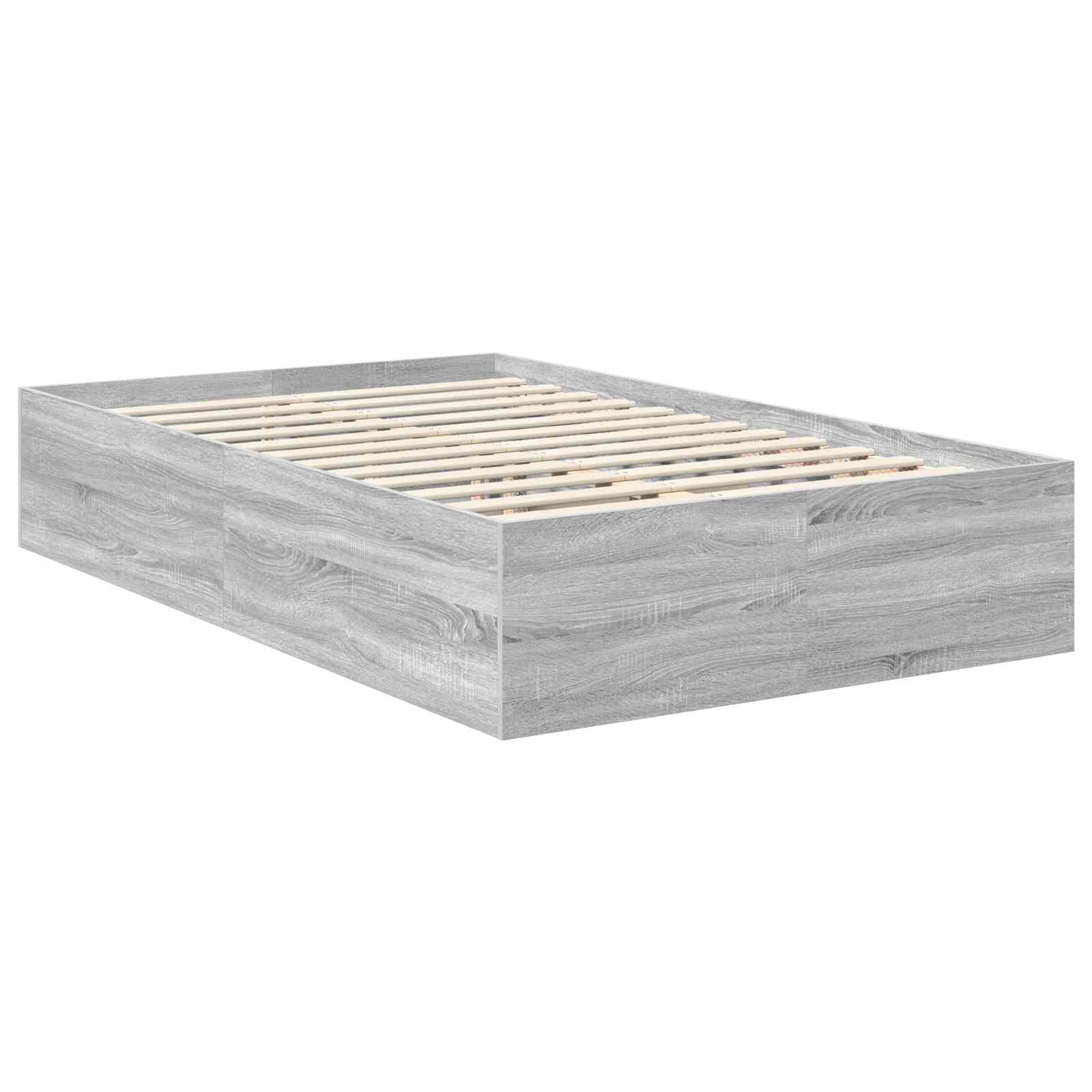 Bedframe met hoofdeinde Grijs Sonoma 135 x 190 cm Bewerkt hout is nu te koop bij PeponiXL, paradijselijk wonen!