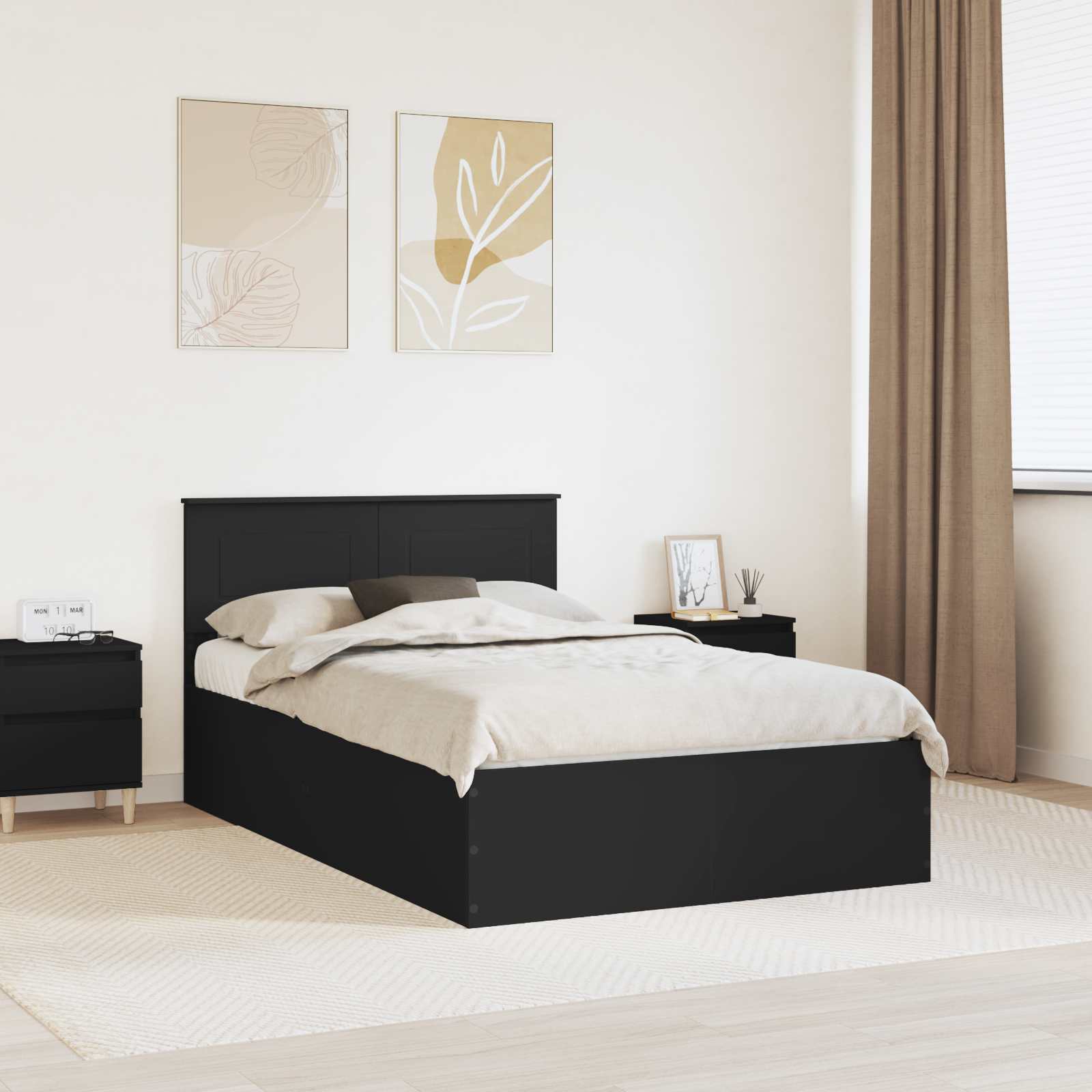 Bedframe met hoofdeinde Zwart 120 x 190 cm Bewerkt hout is nu te koop bij PeponiXL, paradijselijk wonen!