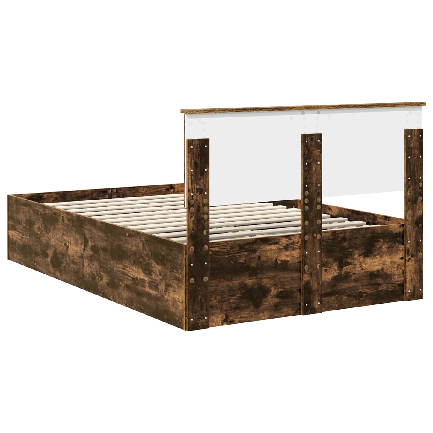 Bedframe met hoofdeinde Gerookt eiken 120 x 190 cm Bewerkt hout is nu te koop bij PeponiXL, paradijselijk wonen!