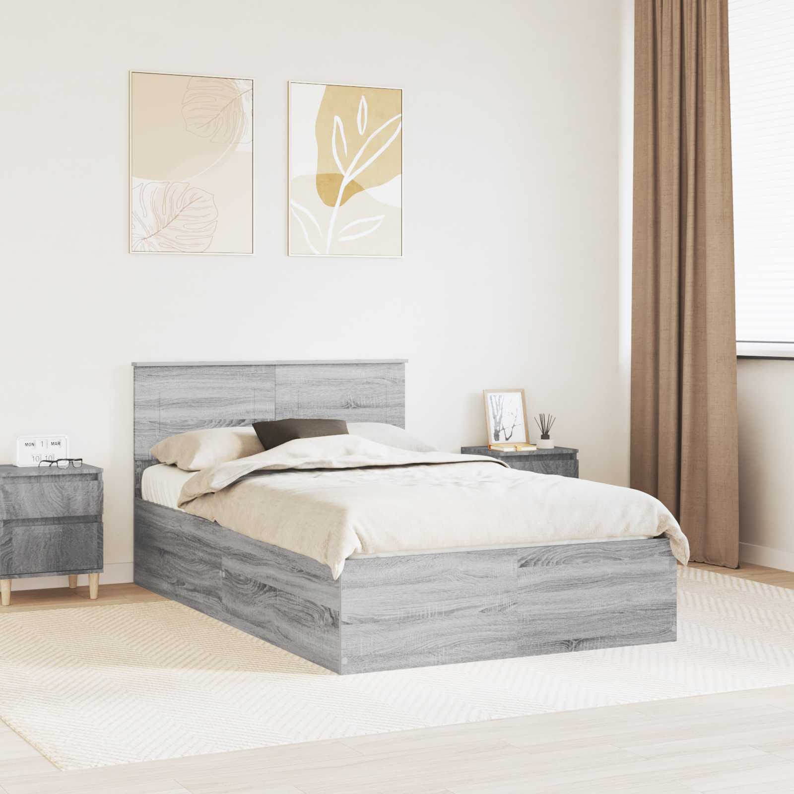 Bedframe met hoofdeinde Grijs Sonoma 120 x 190 cm Bewerkt hout is nu te koop bij PeponiXL, paradijselijk wonen!