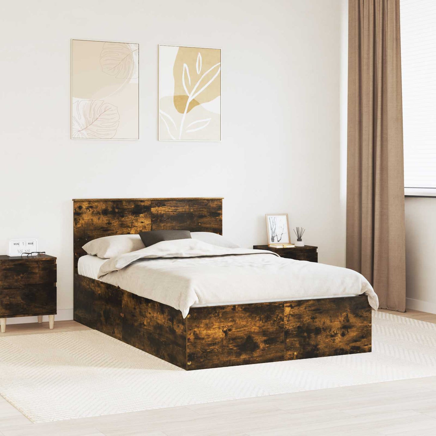 Bedframe met hoofdeinde Gerookt eiken 120 x 200 cm Bewerkt hout is nu te koop bij PeponiXL, paradijselijk wonen!