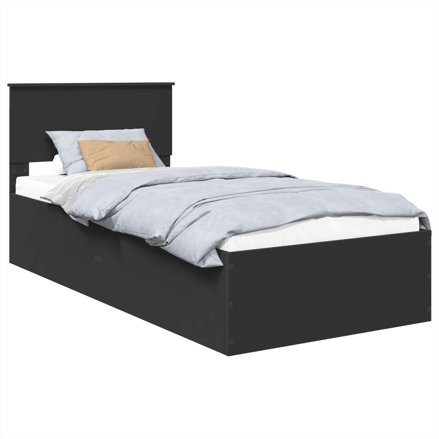 Bedframe met hoofdeinde Zwart 100 x 200 cm Bewerkt hout is nu te koop bij PeponiXL, paradijselijk wonen!