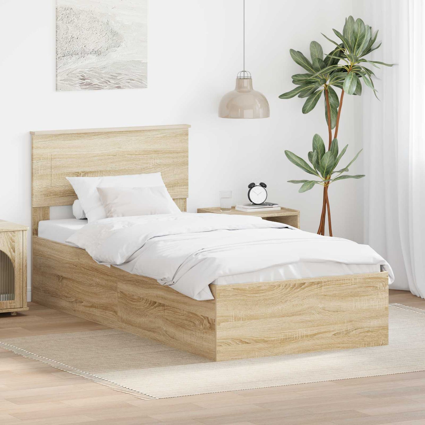 Bedframe met hoofdeinde Sonoma Eiken 100 x 200 cm Bewerkt hout is nu te koop bij PeponiXL, paradijselijk wonen!