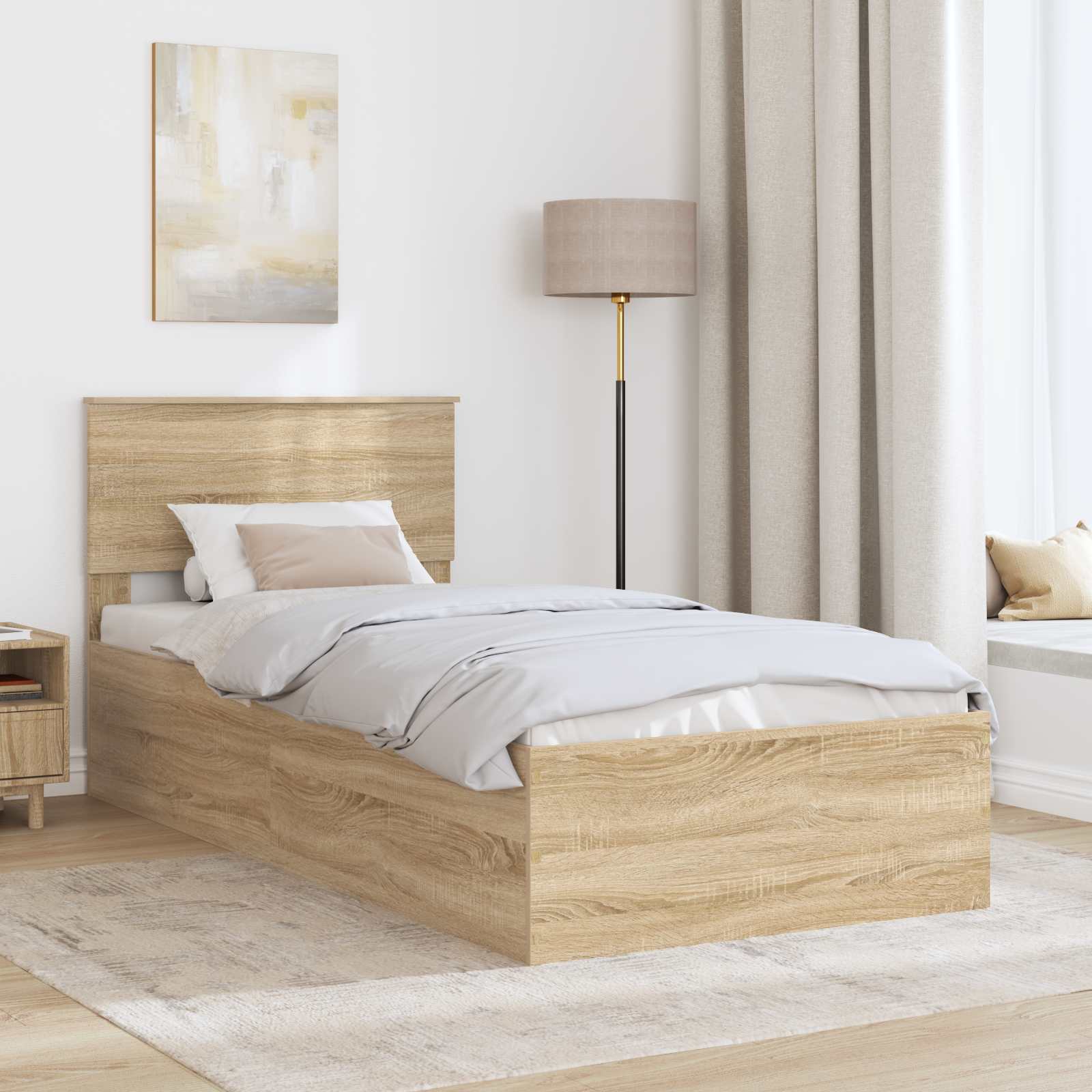 Bedframe met hoofdeinde Sonoma Eiken 100 x 200 cm Bewerkt hout is nu te koop bij PeponiXL, paradijselijk wonen!