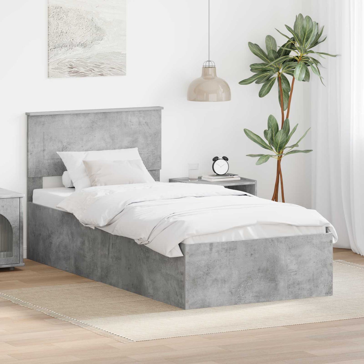 Bedframe met hoofdeinde Beton Grijs 100 x 200 cm Bewerkt hout is nu te koop bij PeponiXL, paradijselijk wonen!
