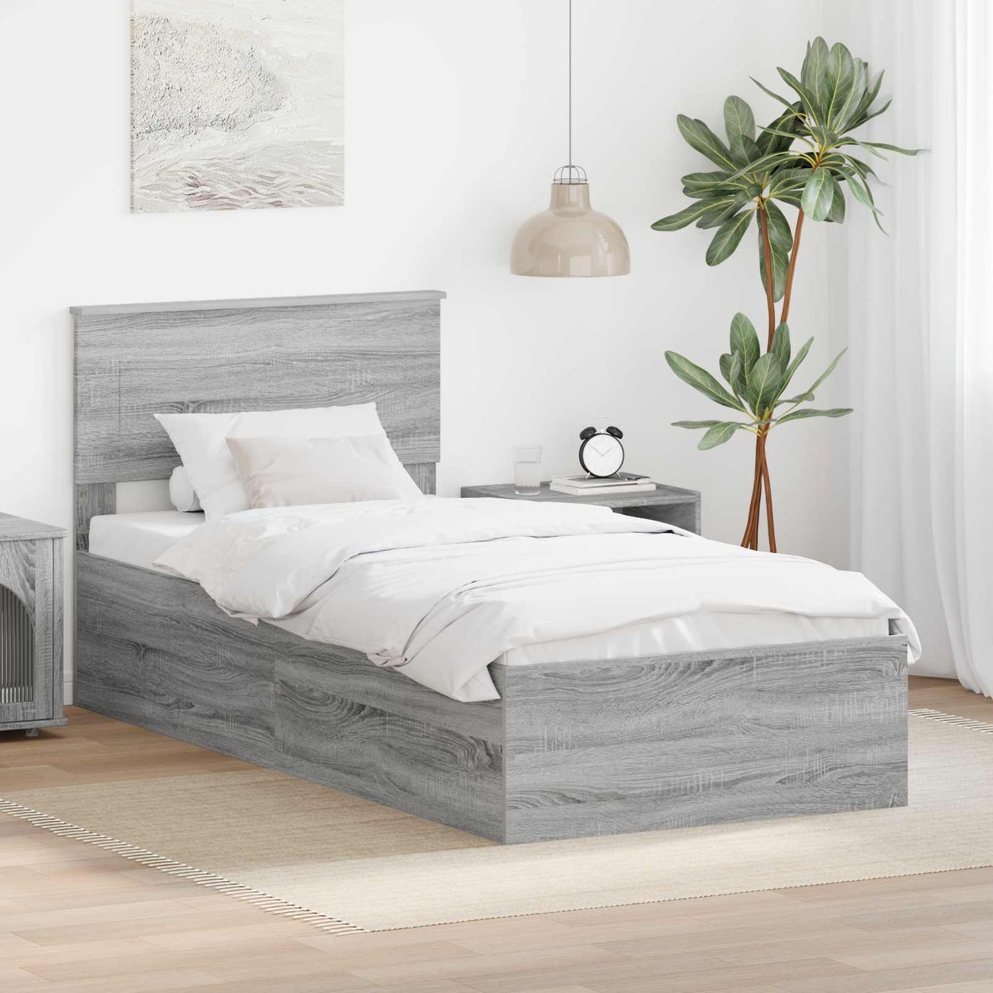 Bedframe met hoofdeinde Grijs Sonoma 100 x 200 cm Bewerkt hout is nu te koop bij PeponiXL, paradijselijk wonen!
