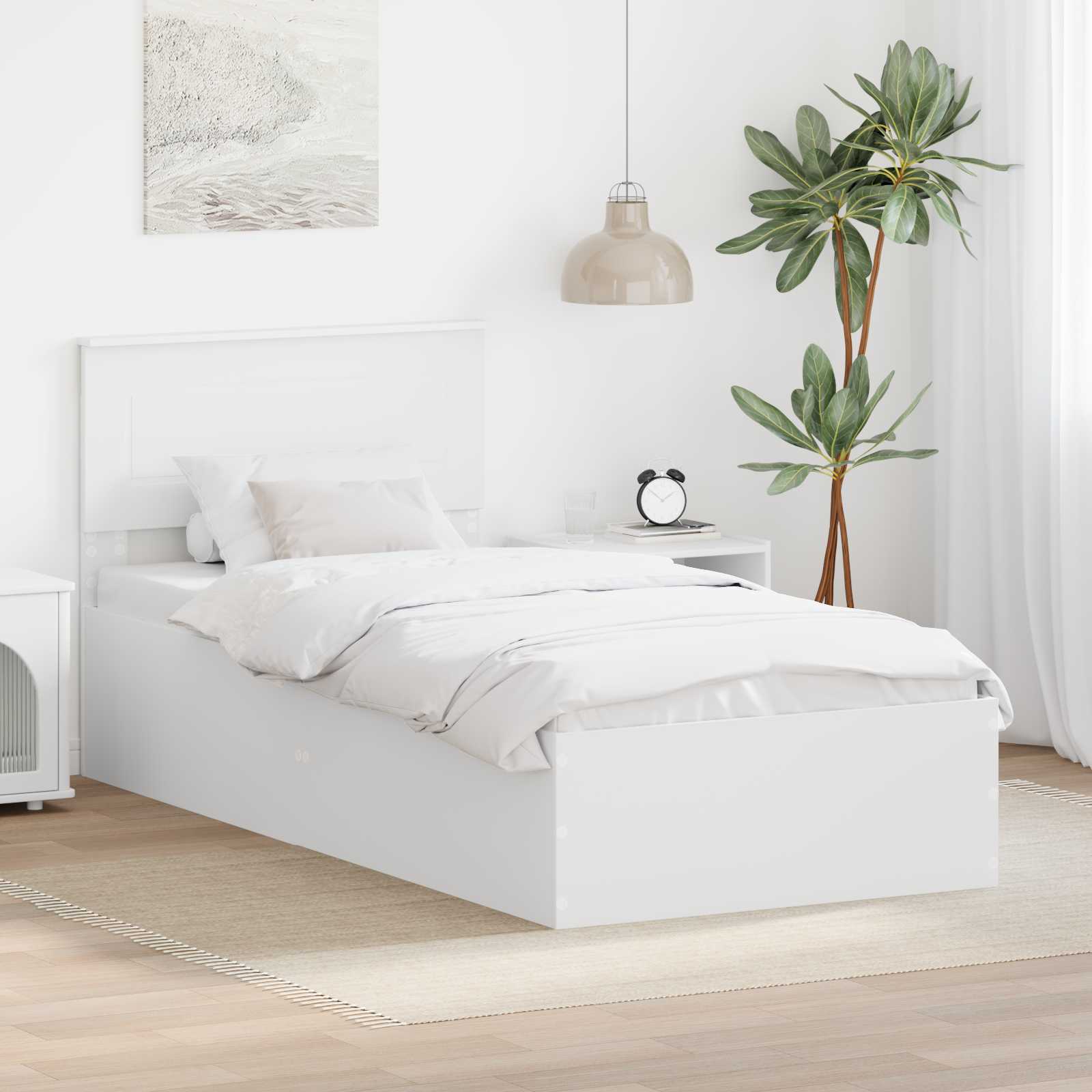 Bedframe met hoofdeinde Wit 90 x 190 cm Bewerkt hout is nu te koop bij PeponiXL, paradijselijk wonen!