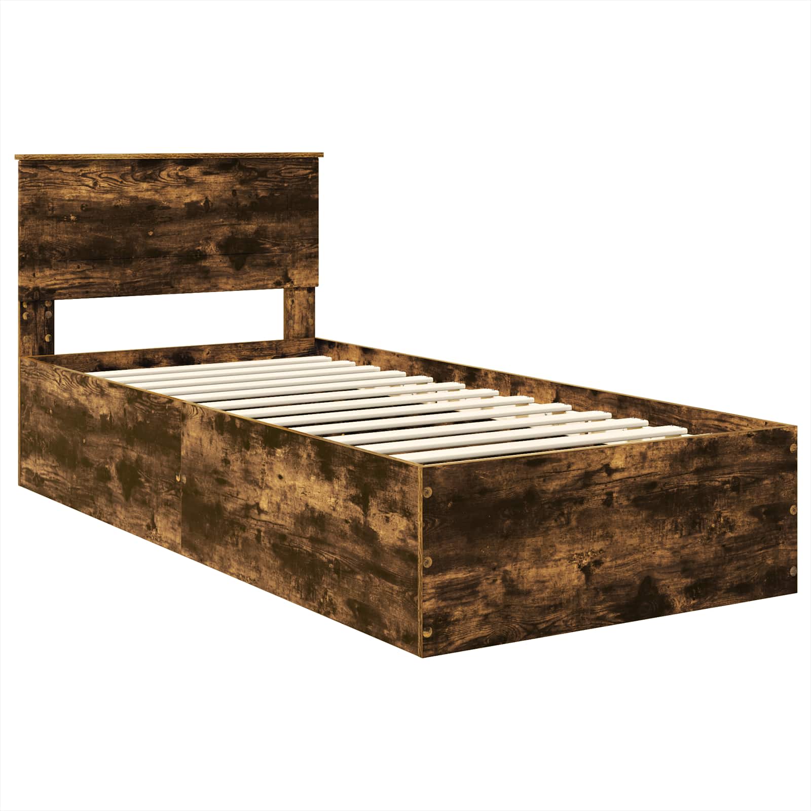 Bedframe met hoofdeinde Gerookt eiken 90 x 190 cm Bewerkt hout is nu te koop bij PeponiXL, paradijselijk wonen!