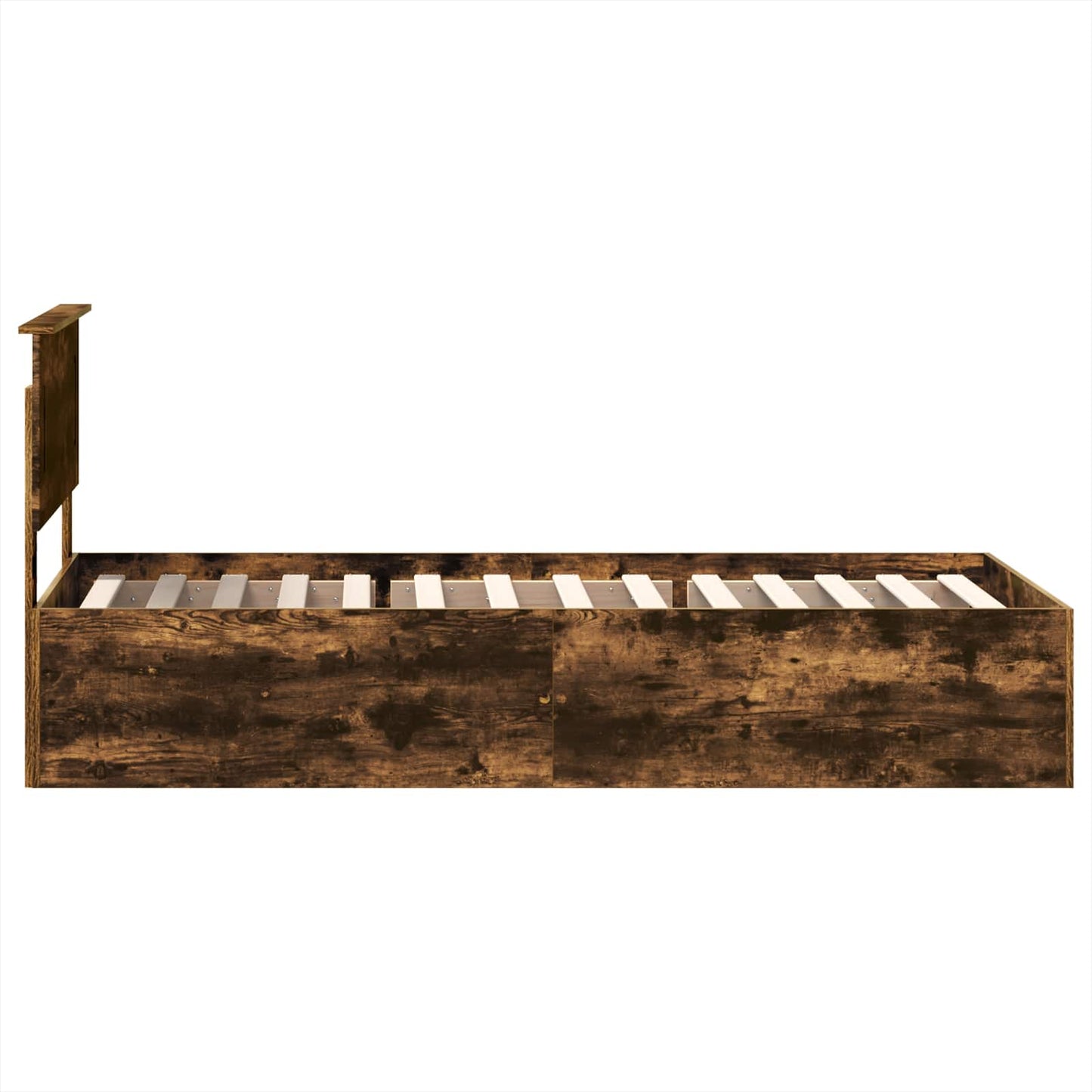 Bedframe met hoofdeinde Gerookt eiken 90 x 190 cm Bewerkt hout is nu te koop bij PeponiXL, paradijselijk wonen!