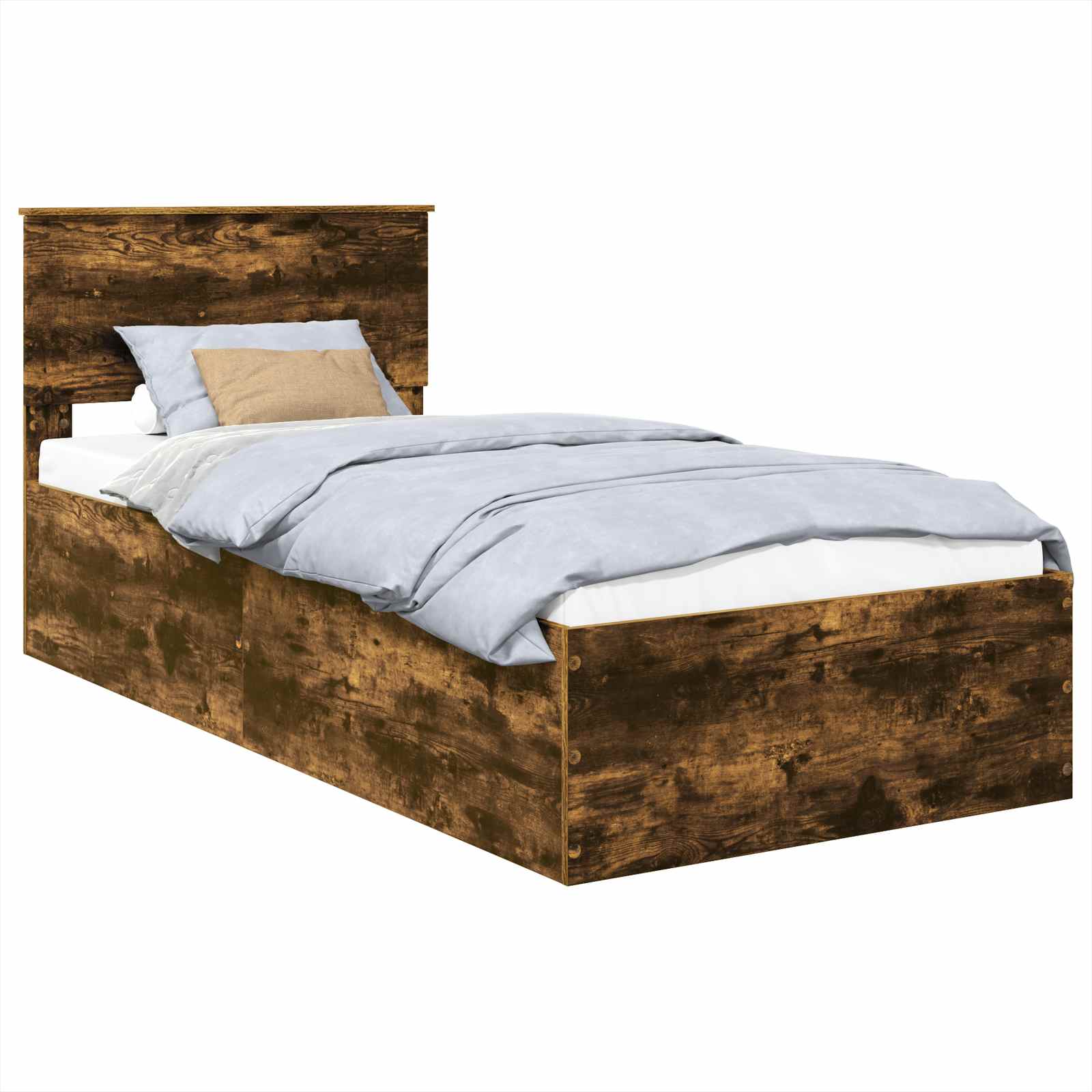 Bedframe met hoofdeinde Gerookt eiken 90 x 200 cm Bewerkt hout is nu te koop bij PeponiXL, paradijselijk wonen!