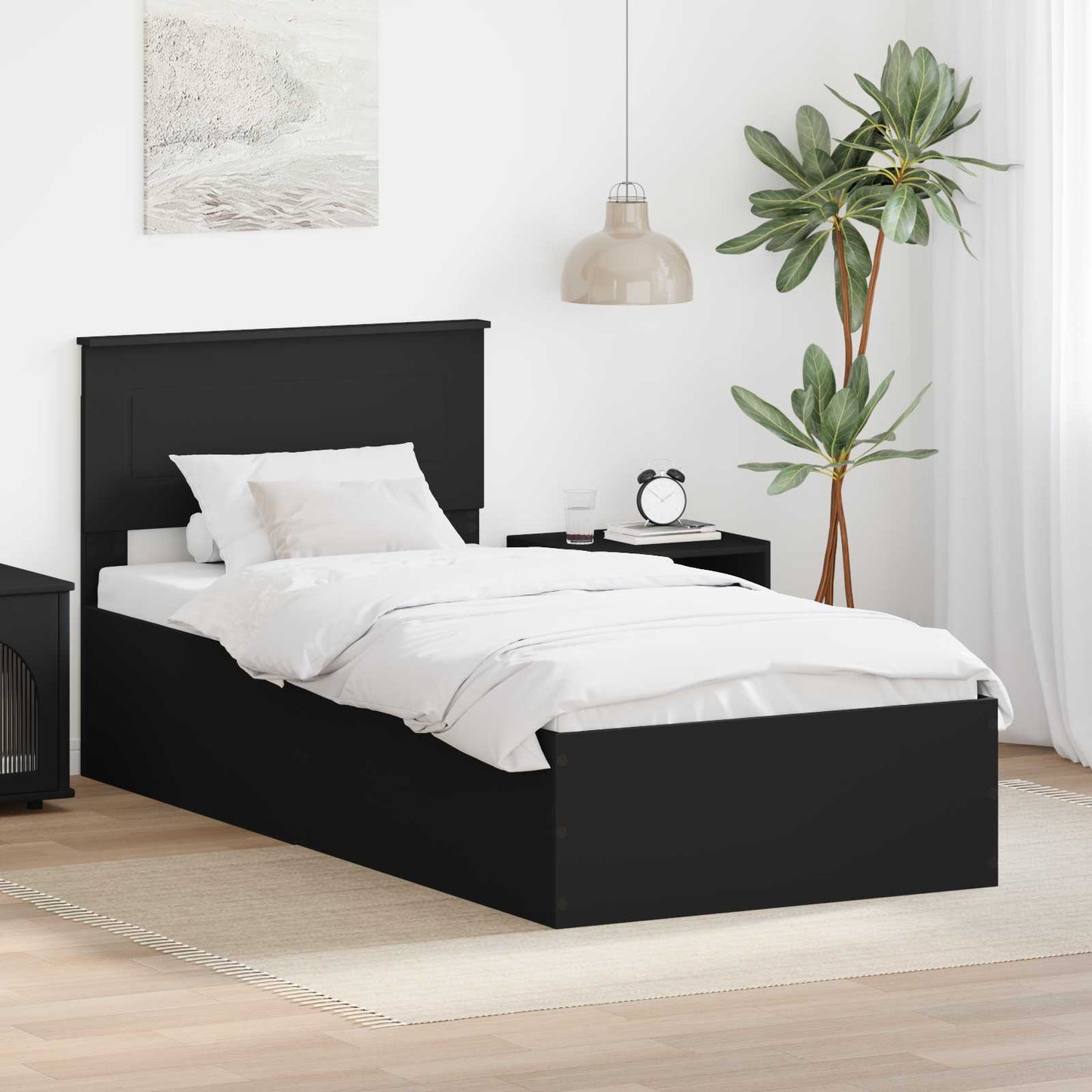 Bedframe met hoofdeinde Zwart 75 x 190 cm Bewerkt hout is nu te koop bij PeponiXL, paradijselijk wonen!