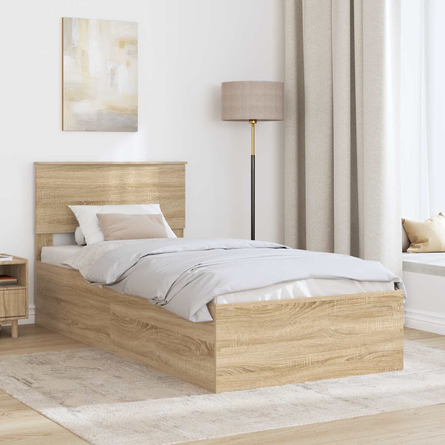 Bedframe met hoofdeinde Sonoma Eiken 75 x 190 cm Bewerkt hout is nu te koop bij PeponiXL, paradijselijk wonen!