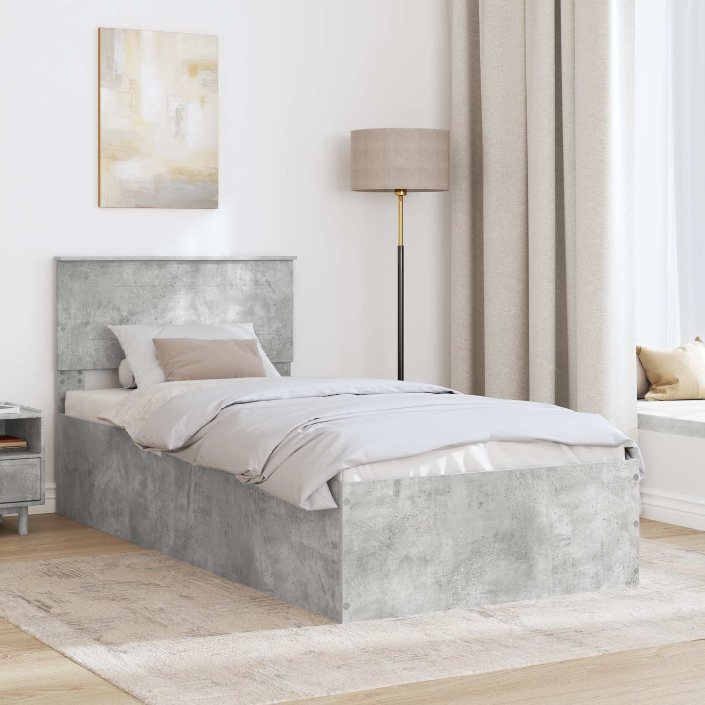 Bedframe met hoofdeinde Beton Grijs 75 x 190 cm Bewerkt hout is nu te koop bij PeponiXL, paradijselijk wonen!