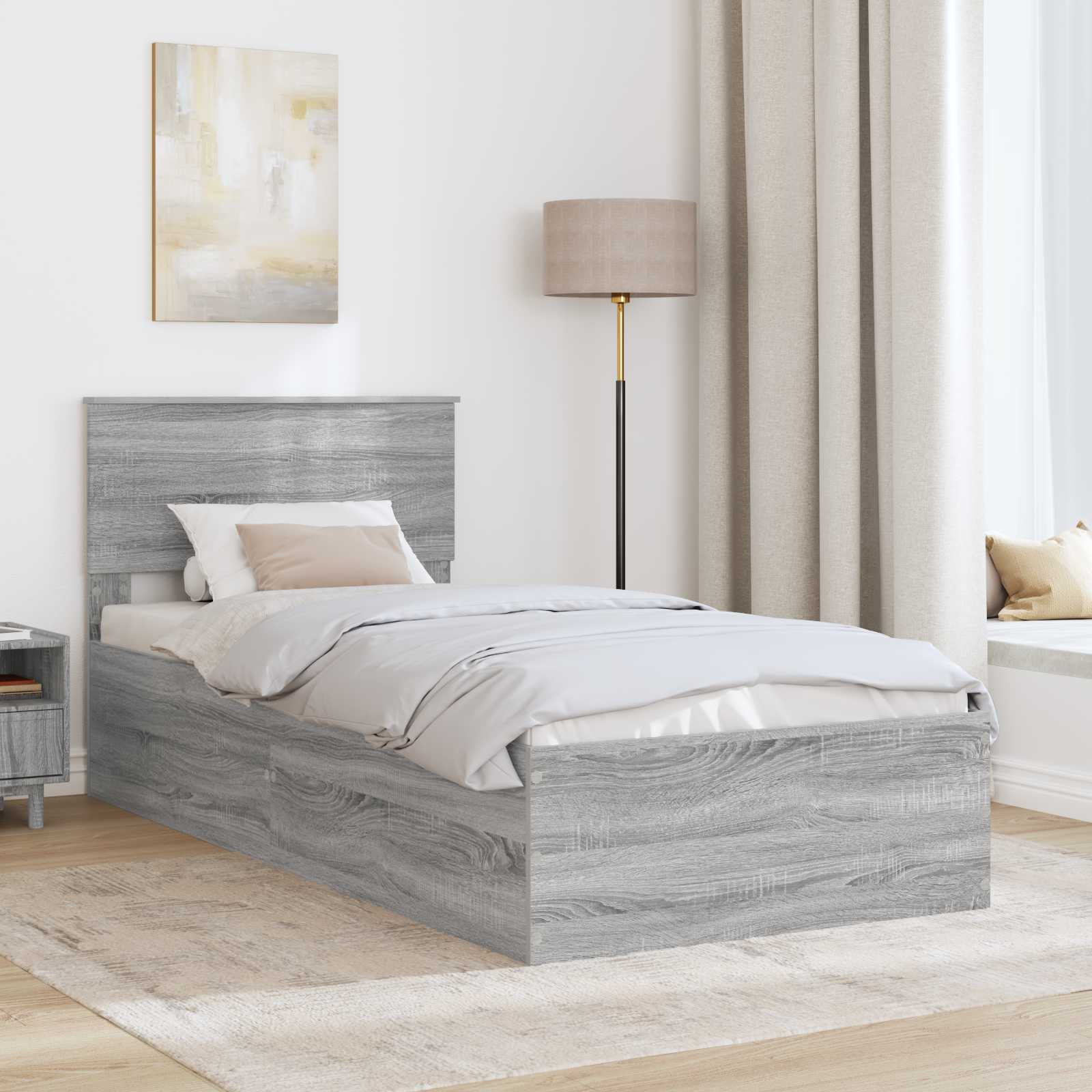 Bedframe met hoofdeinde Grijs Sonoma 75 x 190 cm Bewerkt hout is nu te koop bij PeponiXL, paradijselijk wonen!