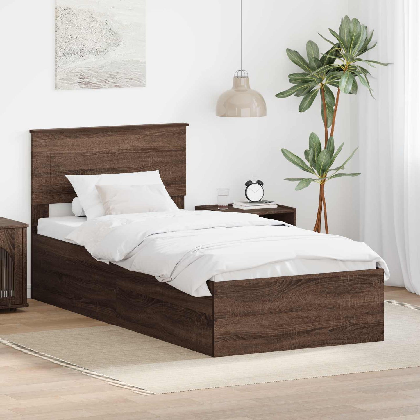 Bedframe met hoofdeinde Bruin Eiken 75 x 190 cm Bewerkt hout is nu te koop bij PeponiXL, paradijselijk wonen!