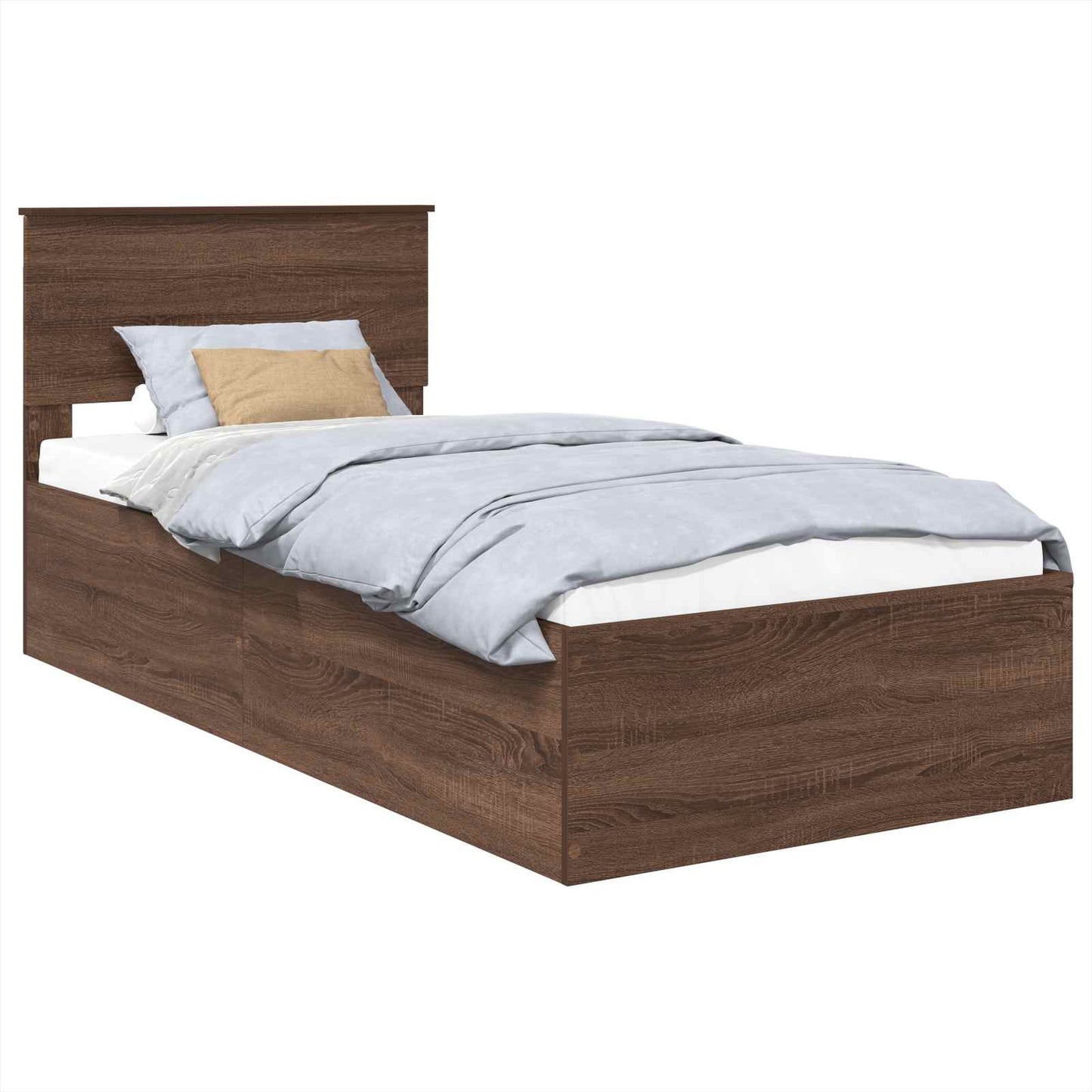 Bedframe met hoofdeinde Bruin Eiken 75 x 190 cm Bewerkt hout is nu te koop bij PeponiXL, paradijselijk wonen!