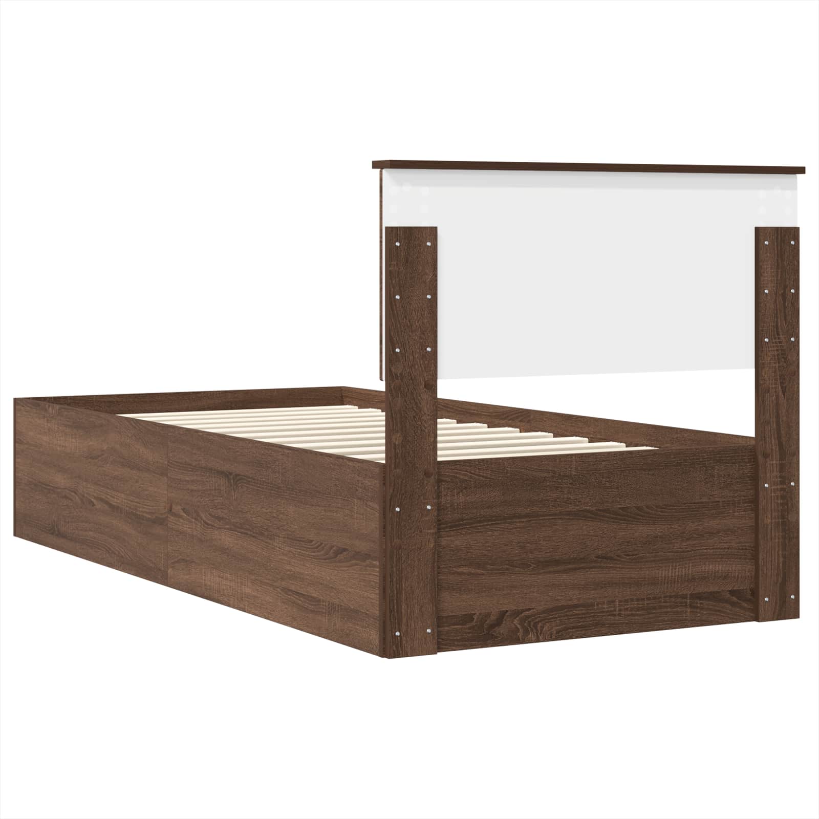 Bedframe met hoofdeinde Bruin Eiken 75 x 190 cm Bewerkt hout is nu te koop bij PeponiXL, paradijselijk wonen!