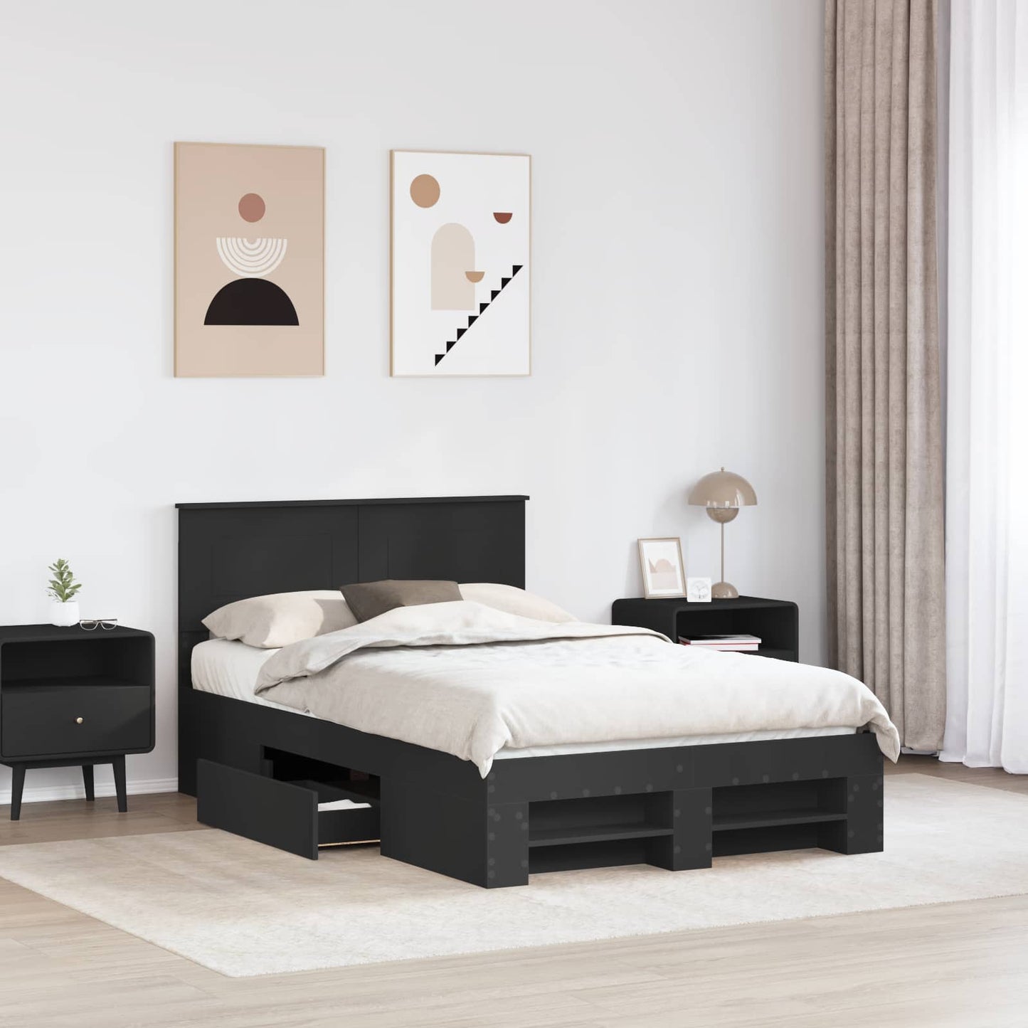 Bedframe met hoofdeinde Zwart 120 x 200 cm Bewerkt hout is nu te koop bij PeponiXL, paradijselijk wonen!