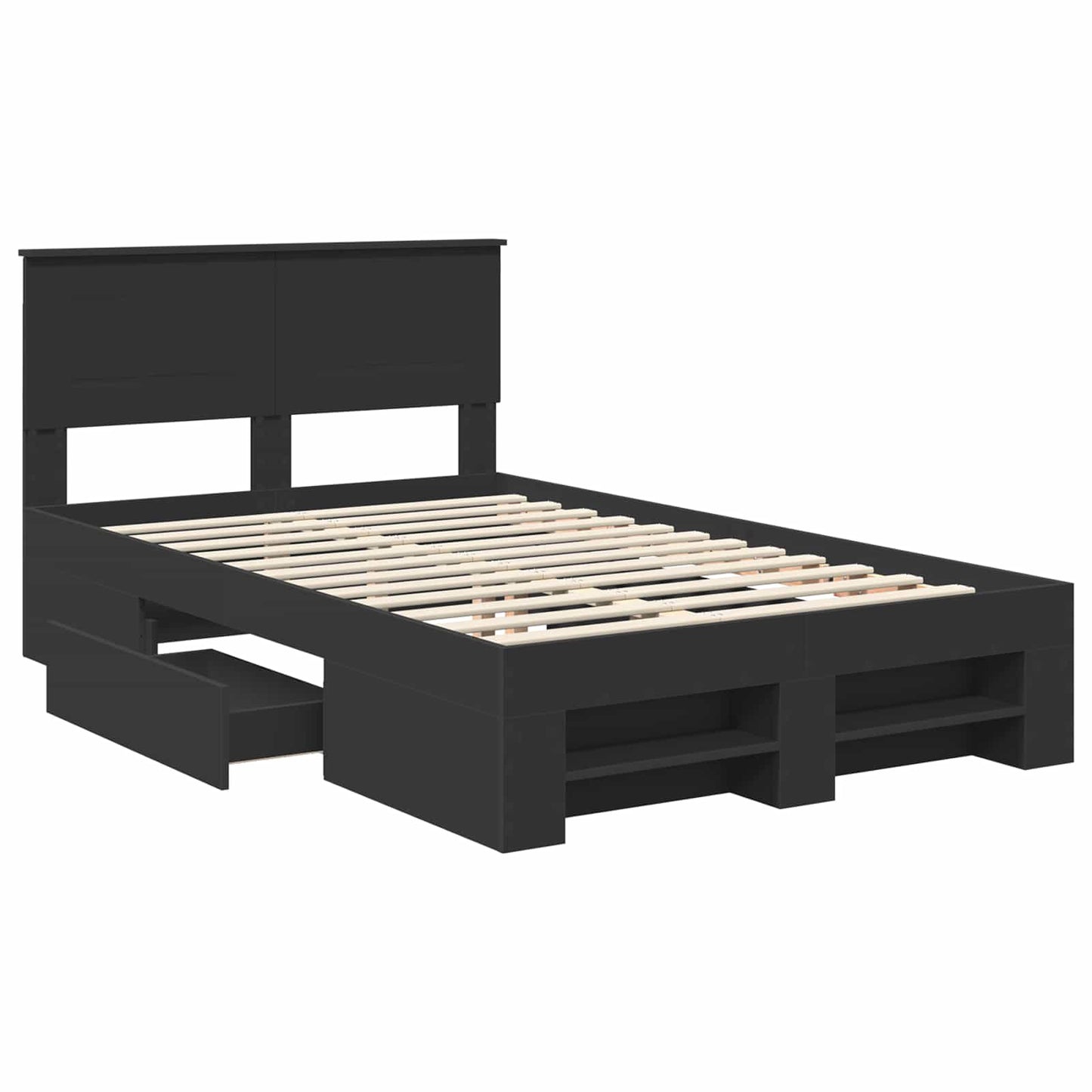 Bedframe met hoofdeinde Zwart 120 x 200 cm Bewerkt hout is nu te koop bij PeponiXL, paradijselijk wonen!