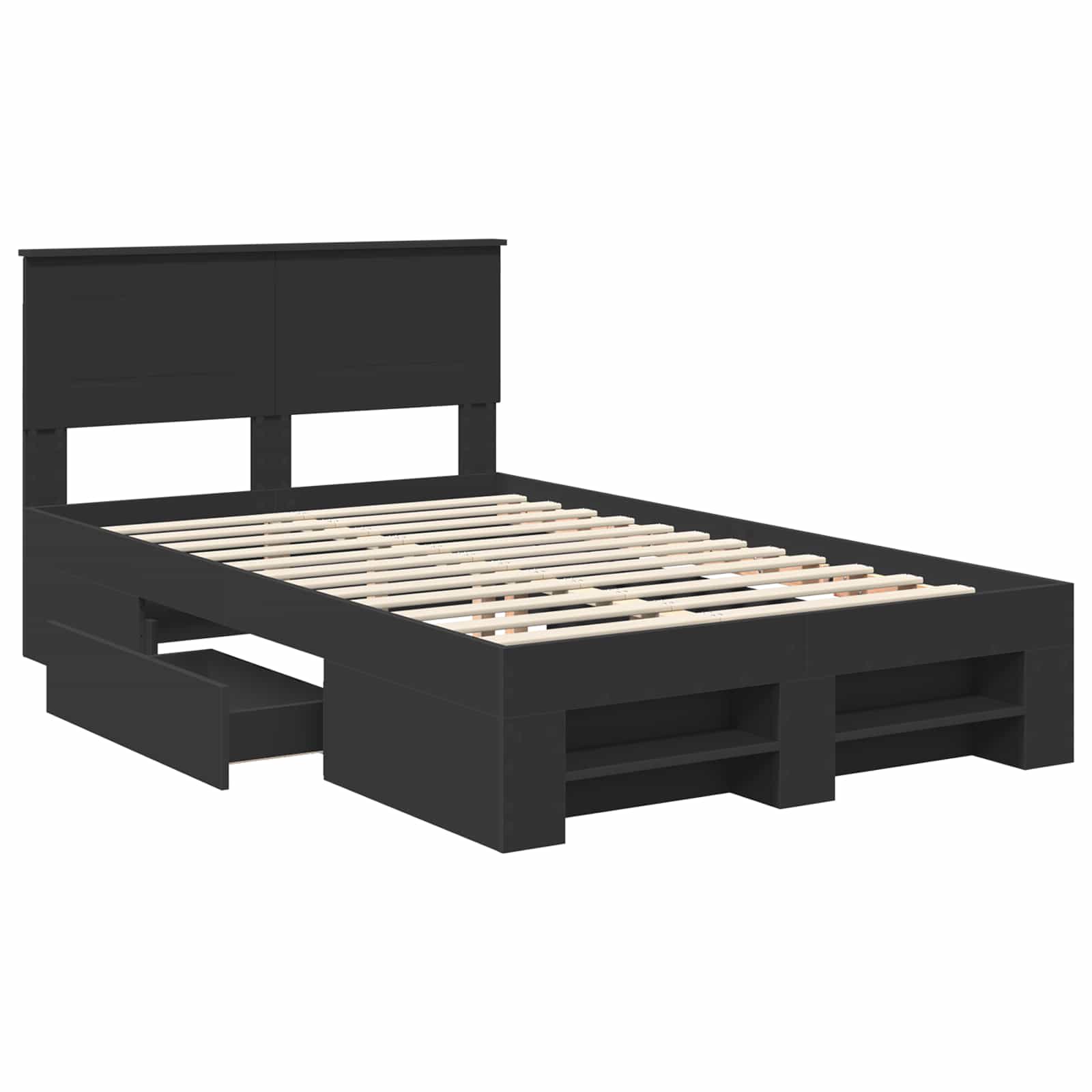 Bedframe met hoofdeinde Zwart 120 x 200 cm Bewerkt hout is nu te koop bij PeponiXL, paradijselijk wonen!