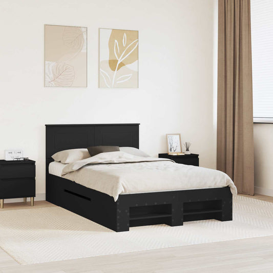 Bedframe met hoofdeinde Zwart 120 x 200 cm Bewerkt hout is nu te koop bij PeponiXL, paradijselijk wonen!
