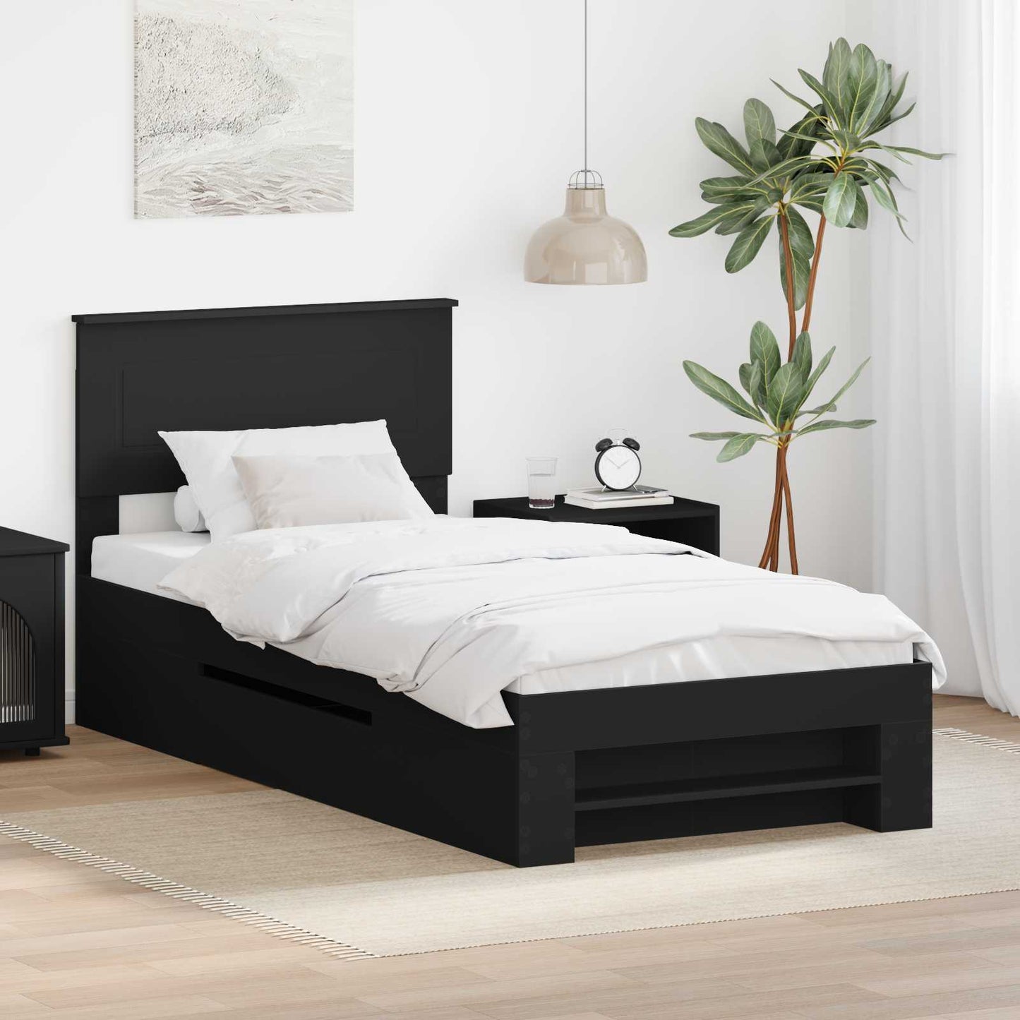 Bedframe met hoofdeinde Zwart 100 x 200 m Bewerkt hout
