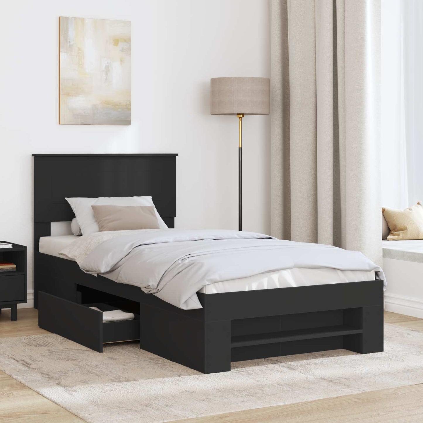 Bedframe met hoofdeinde Zwart 100 x 200 m Bewerkt hout