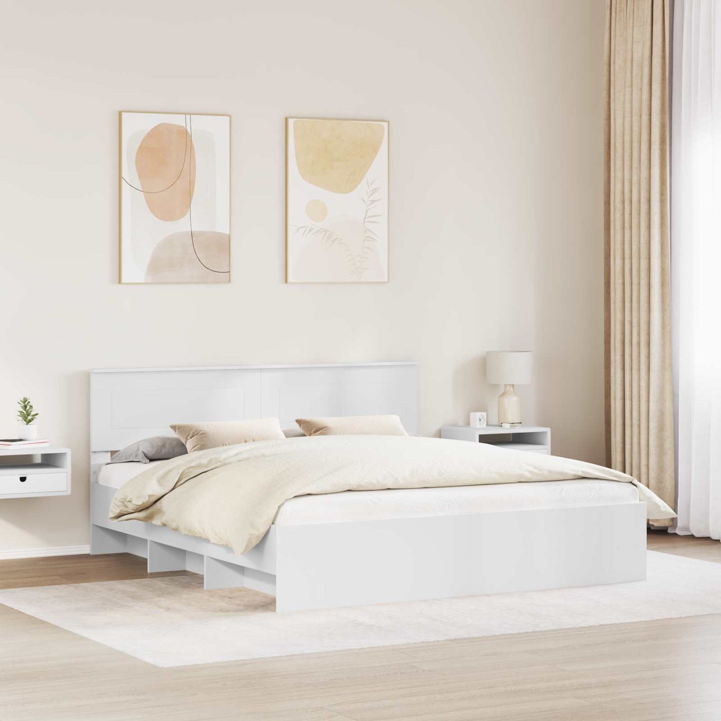 Bedframe met hoofdeinde Wit 200 x 200 cm Bewerkt hout is nu te koop bij PeponiXL, paradijselijk wonen!