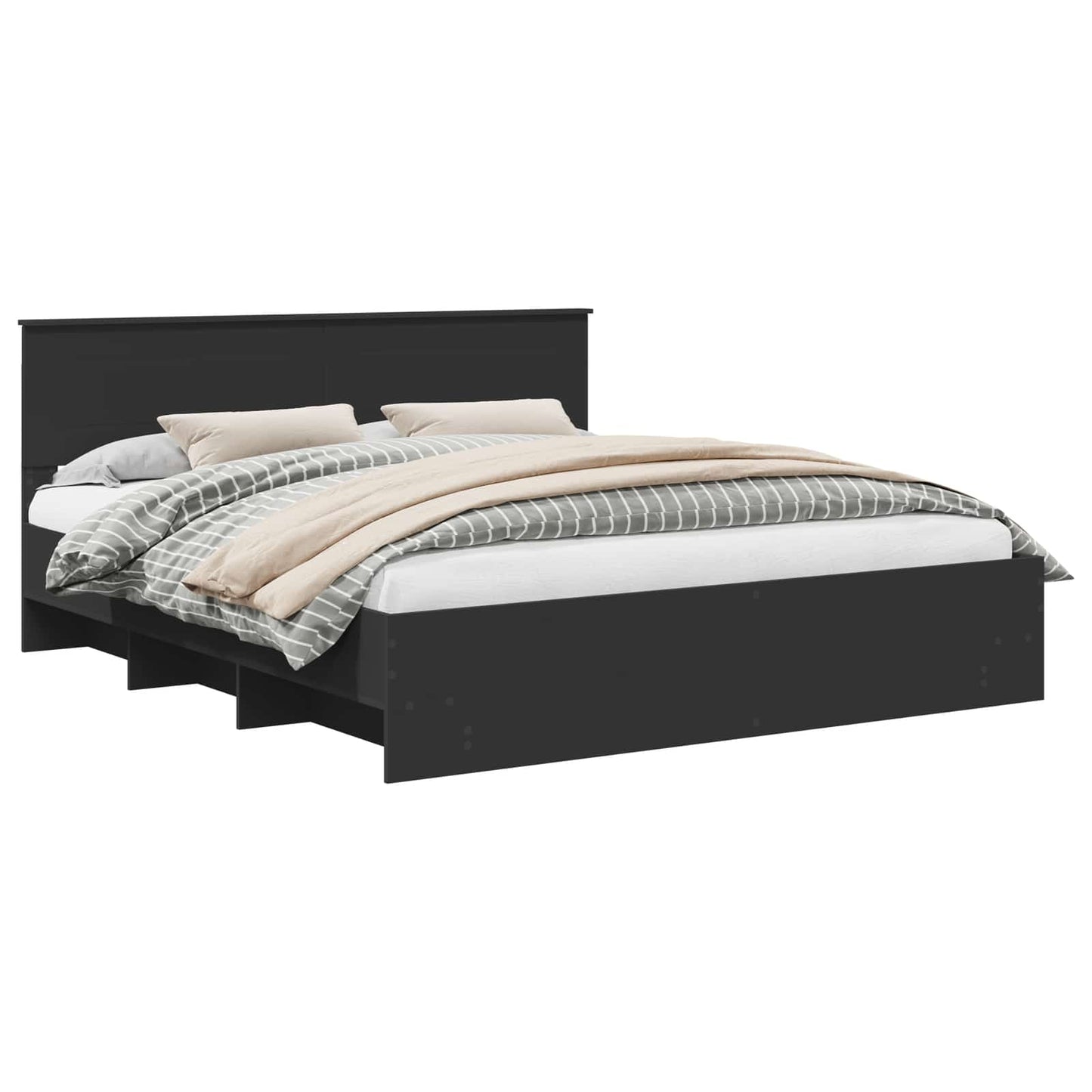 Bedframe met hoofdeinde Zwart 200 x 200 cm Bewerkt hout is nu te koop bij PeponiXL, paradijselijk wonen!