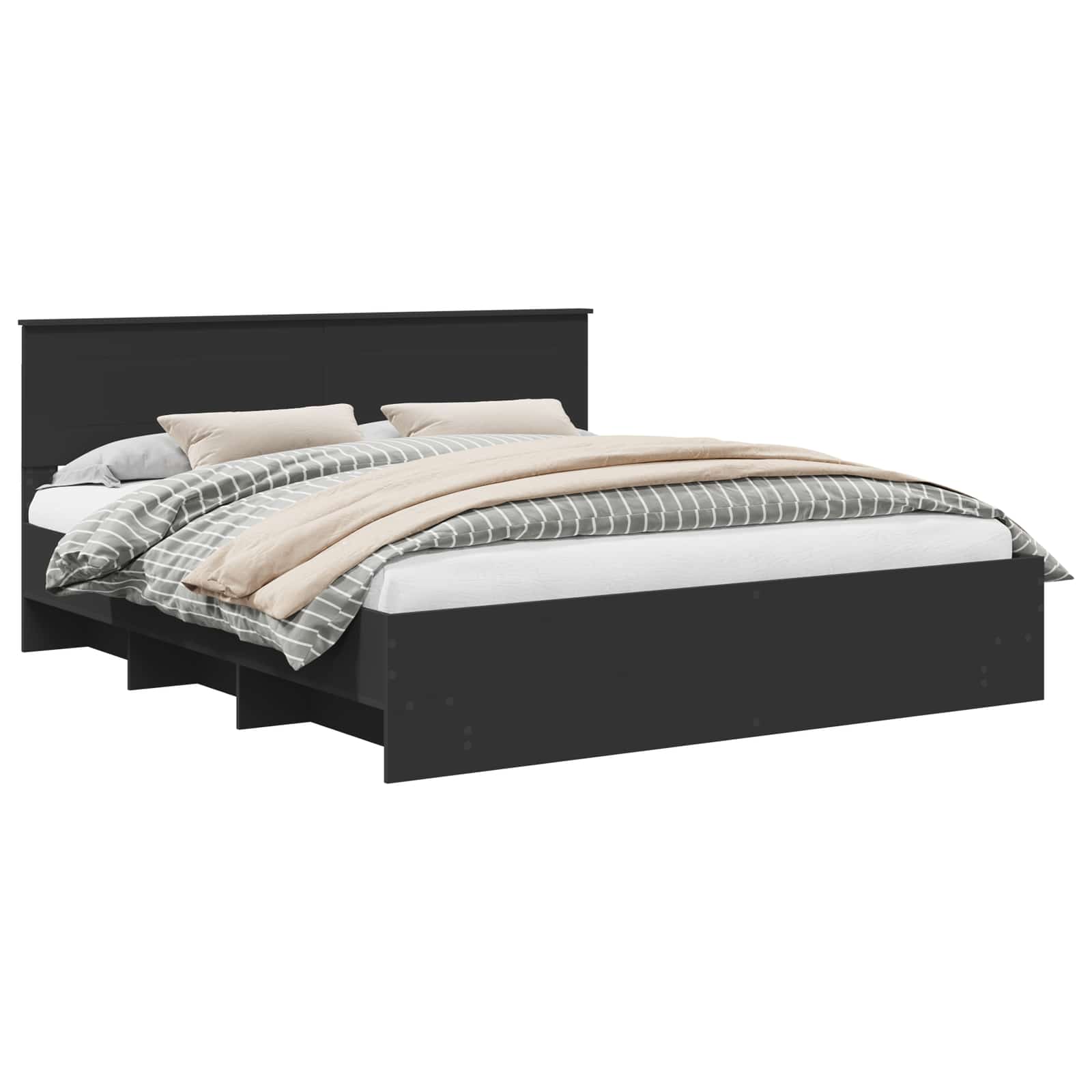 Bedframe met hoofdeinde Zwart 200 x 200 cm Bewerkt hout is nu te koop bij PeponiXL, paradijselijk wonen!