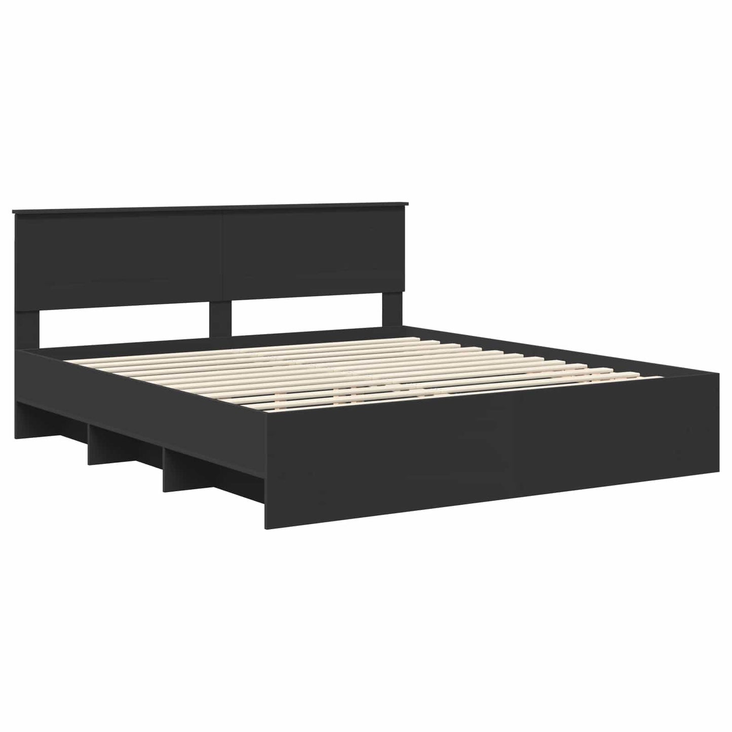 Bedframe met hoofdeinde Zwart 200 x 200 cm Bewerkt hout is nu te koop bij PeponiXL, paradijselijk wonen!