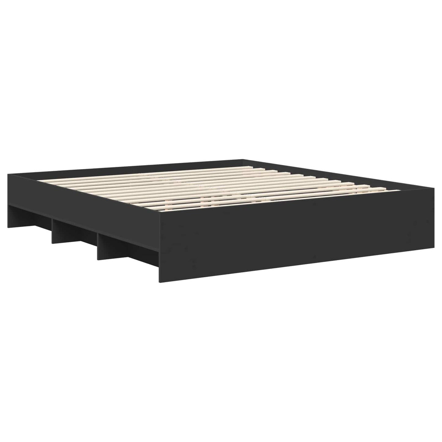 Bedframe met hoofdeinde Zwart 200 x 200 cm Bewerkt hout is nu te koop bij PeponiXL, paradijselijk wonen!