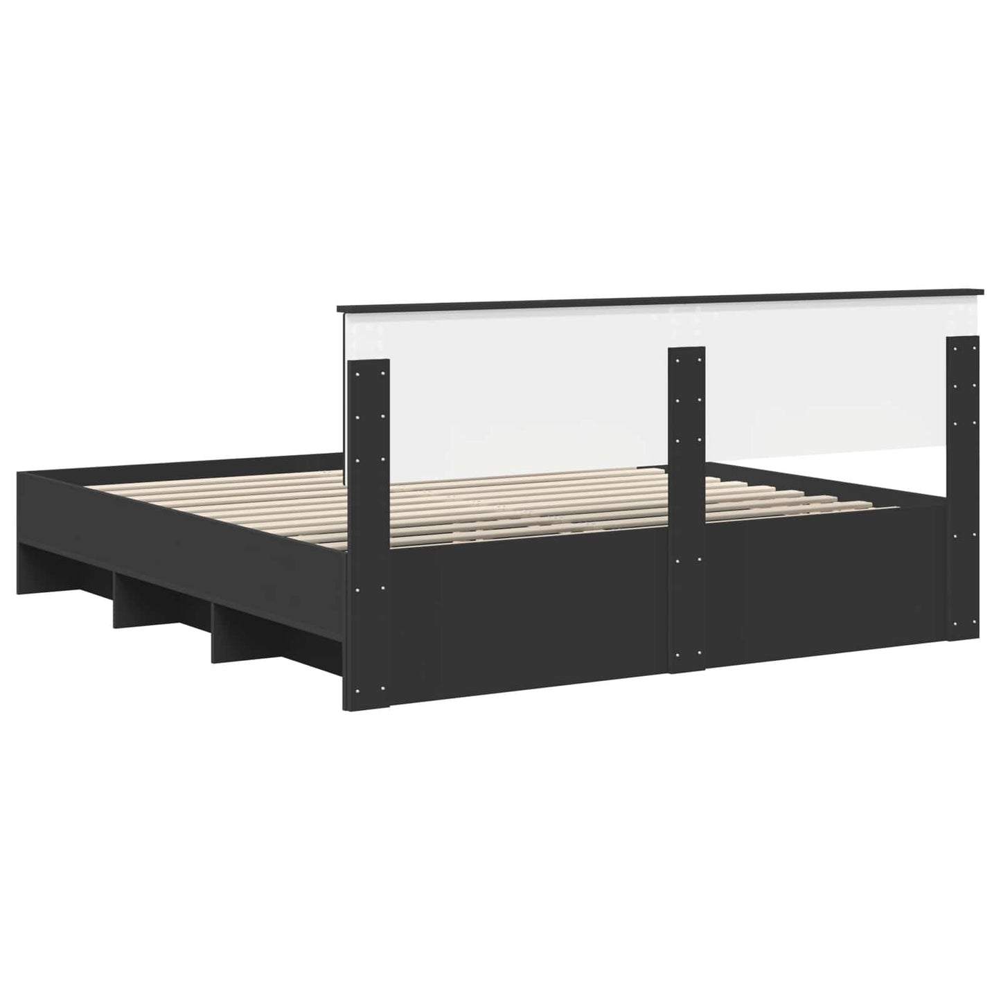 Bedframe met hoofdeinde Zwart 200 x 200 cm Bewerkt hout is nu te koop bij PeponiXL, paradijselijk wonen!