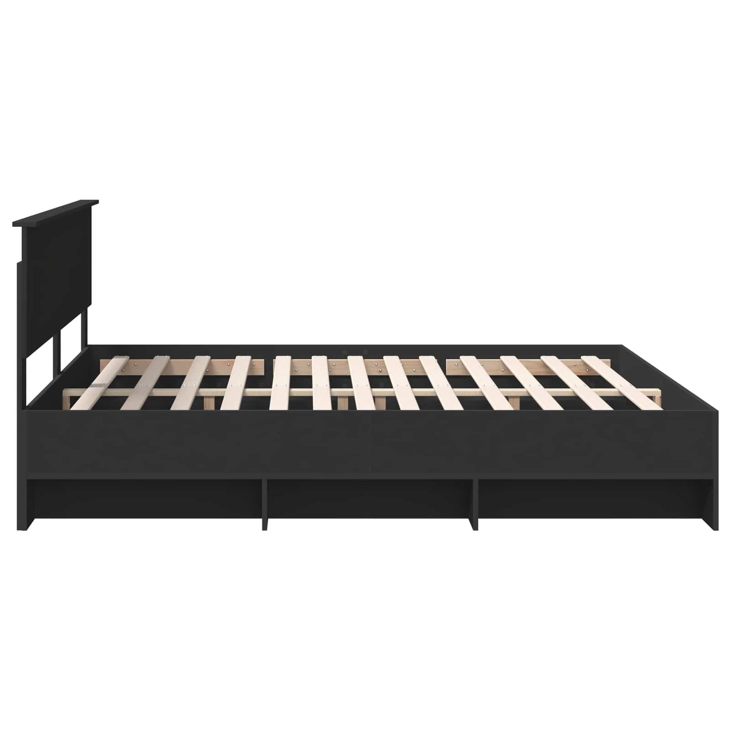 Bedframe met hoofdeinde Zwart 200 x 200 cm Bewerkt hout is nu te koop bij PeponiXL, paradijselijk wonen!