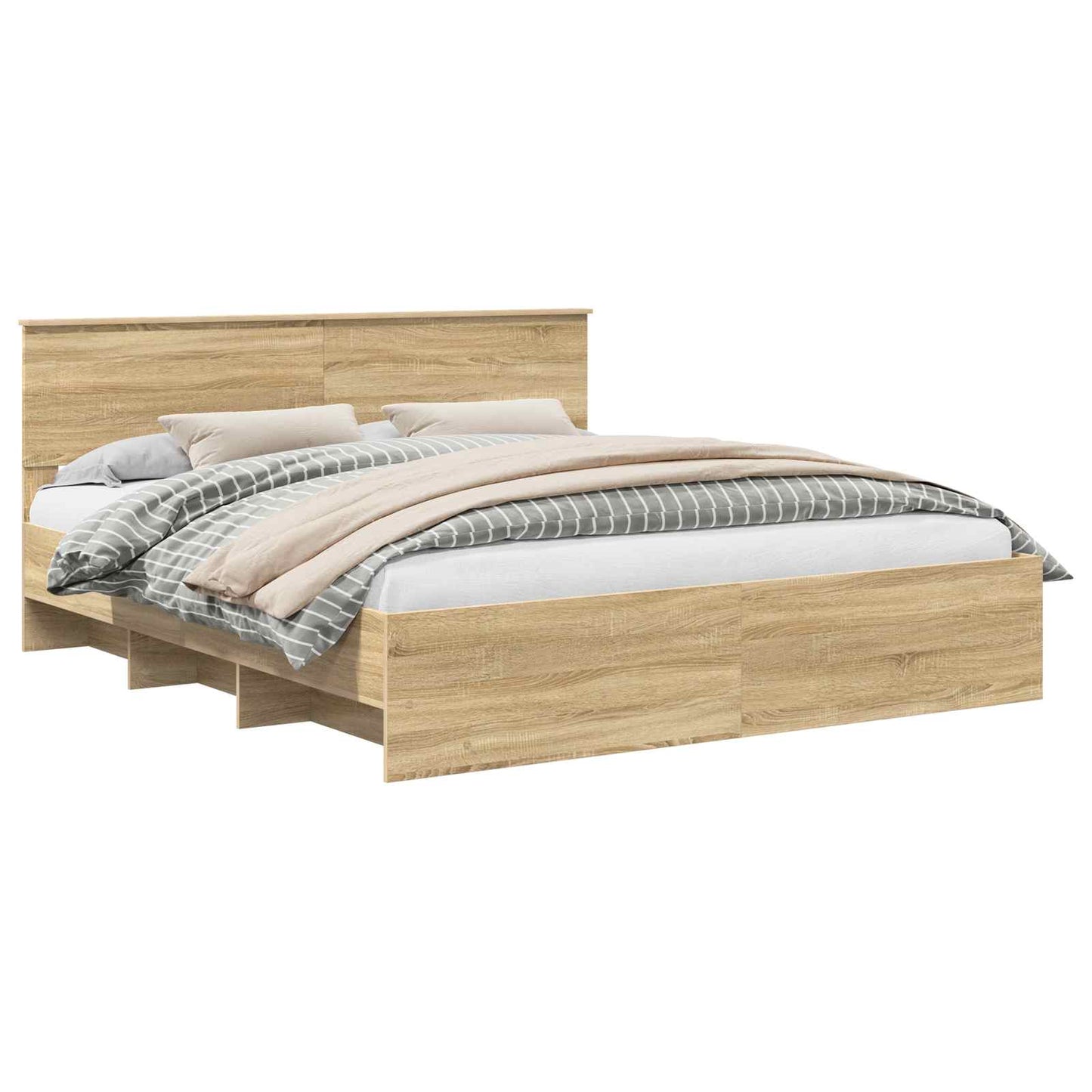 Bedframe met hoofdeinde Sonoma Eiken 200 x 200 cm Bewerkt hout is nu te koop bij PeponiXL, paradijselijk wonen!