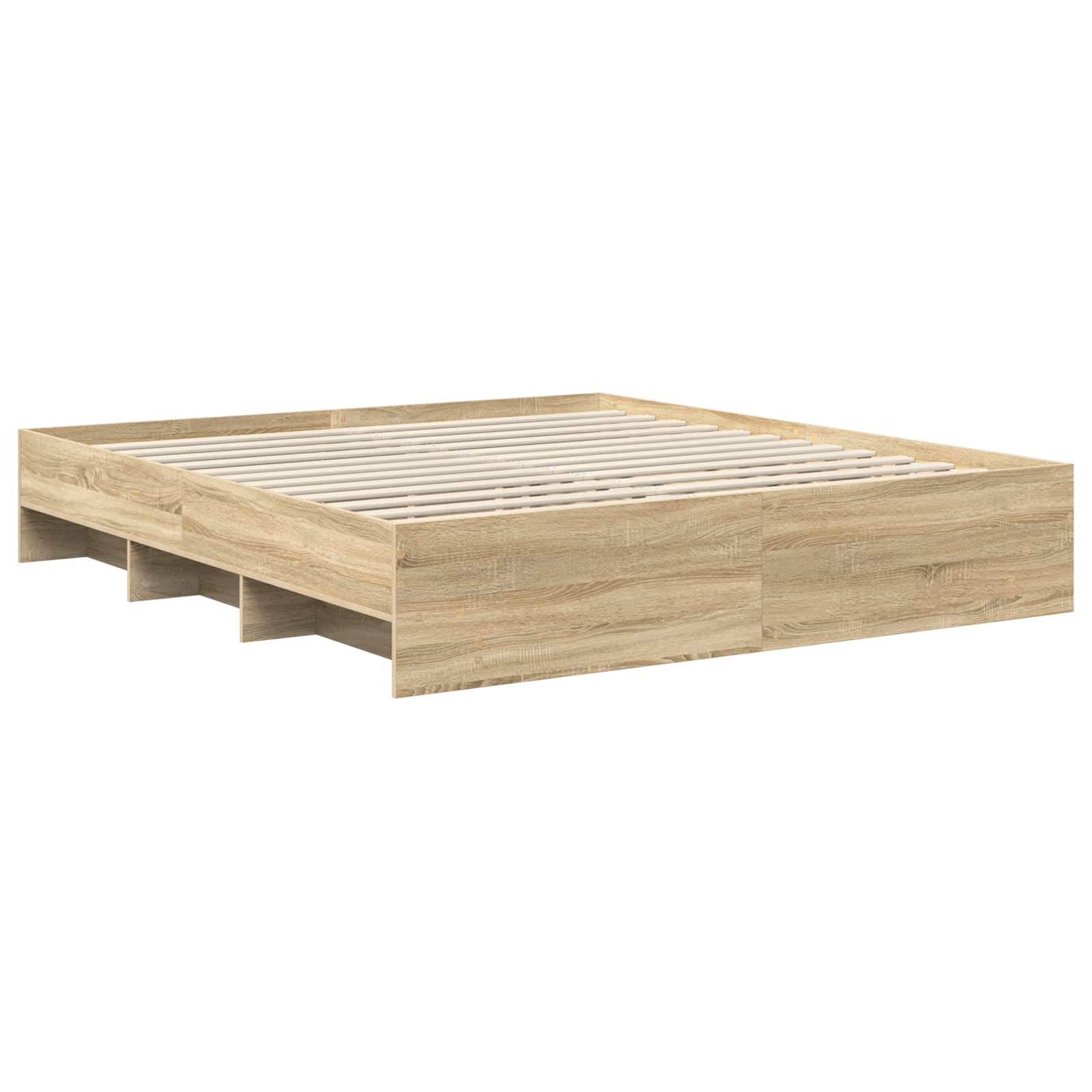 Bedframe met hoofdeinde Sonoma Eiken 200 x 200 cm Bewerkt hout is nu te koop bij PeponiXL, paradijselijk wonen!