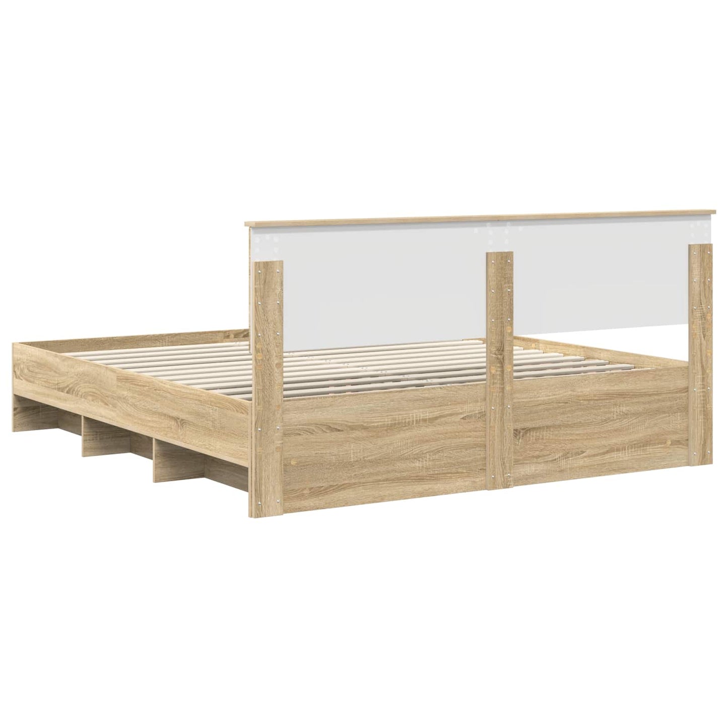 Bedframe met hoofdeinde Sonoma Eiken 200 x 200 cm Bewerkt hout is nu te koop bij PeponiXL, paradijselijk wonen!