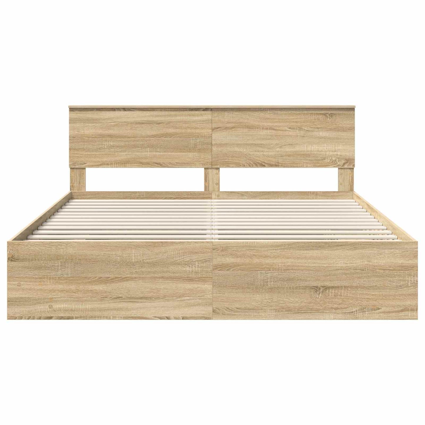 Bedframe met hoofdeinde Sonoma Eiken 200 x 200 cm Bewerkt hout is nu te koop bij PeponiXL, paradijselijk wonen!